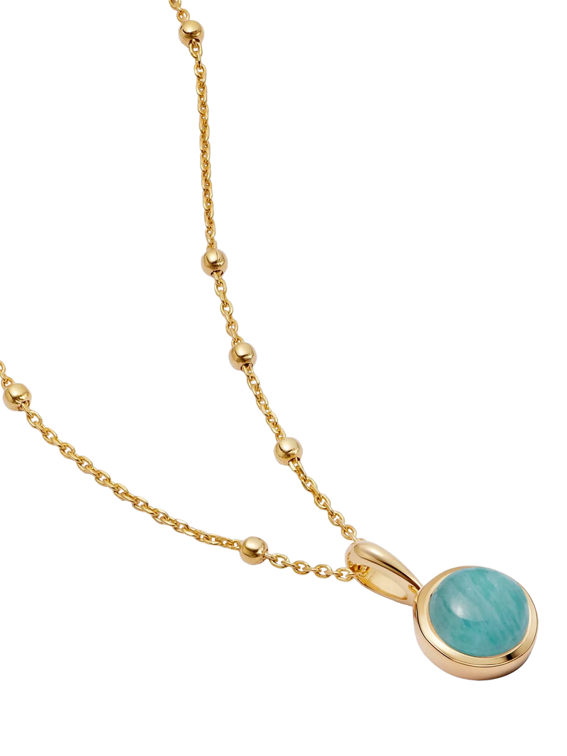 Daisy London Round Semi-Precious Healing Stone Bead Chain Pendant Necklace, Amazonite