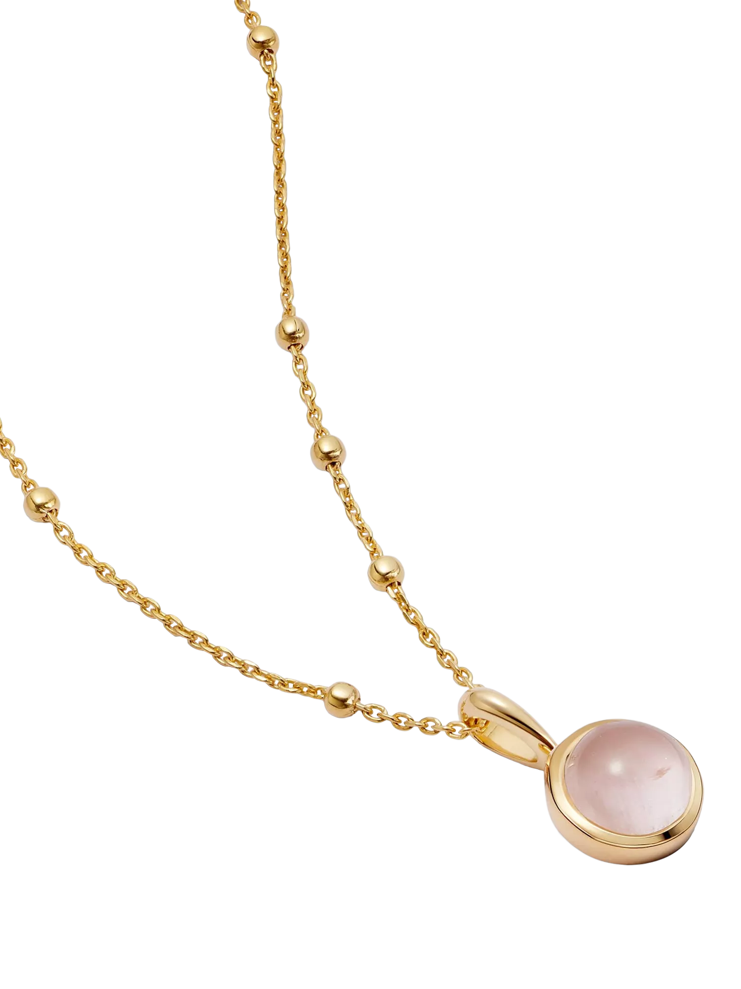 Daisy London Round Semi-Precious Healing Stone Bead Chain Pendant Necklace, Rose Quartz
