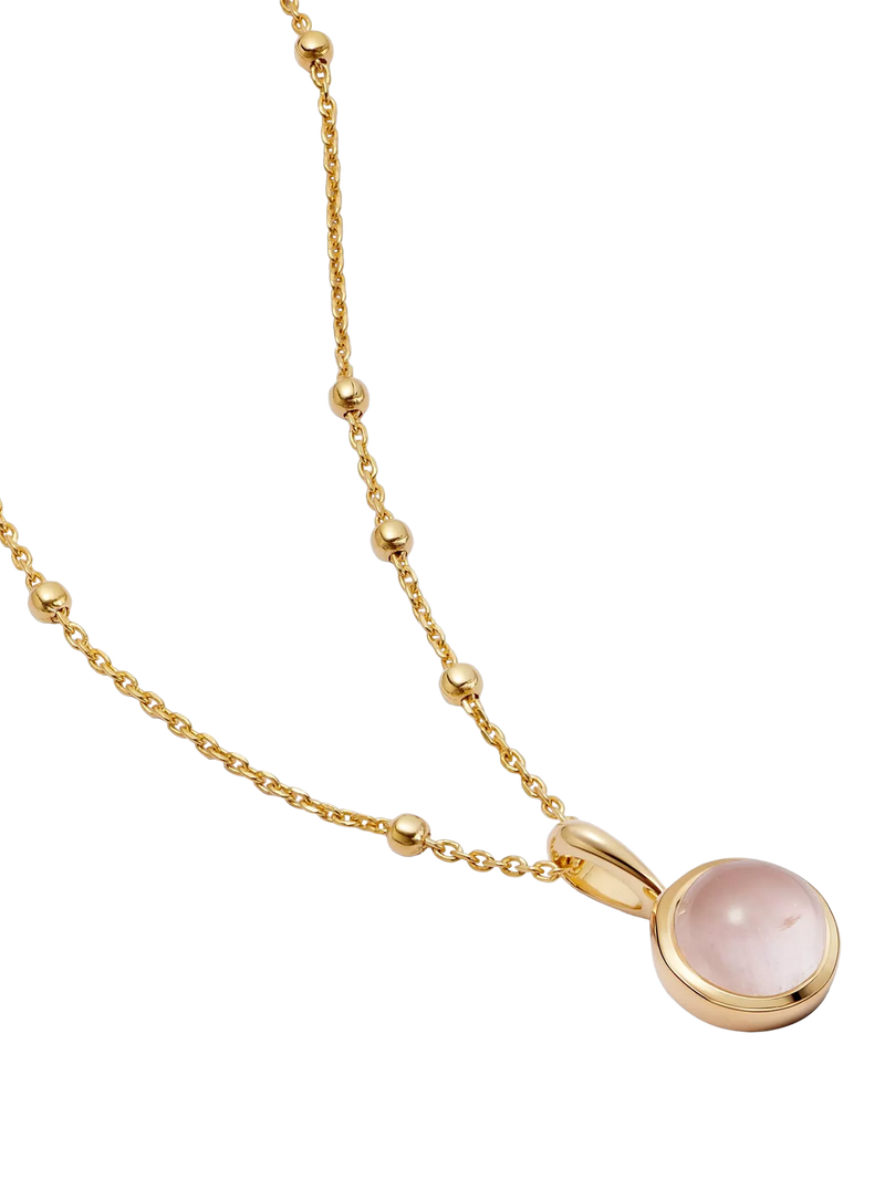 Daisy London Round Semi-Precious Healing Stone Bead Chain Pendant Necklace, Rose Quartz