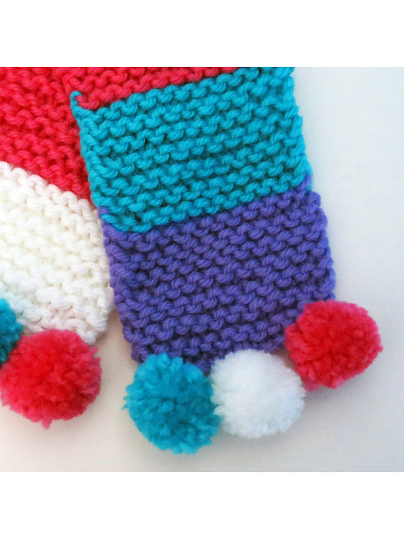 Buttonbag pom pom scarf suitcase knitting kit, UK version