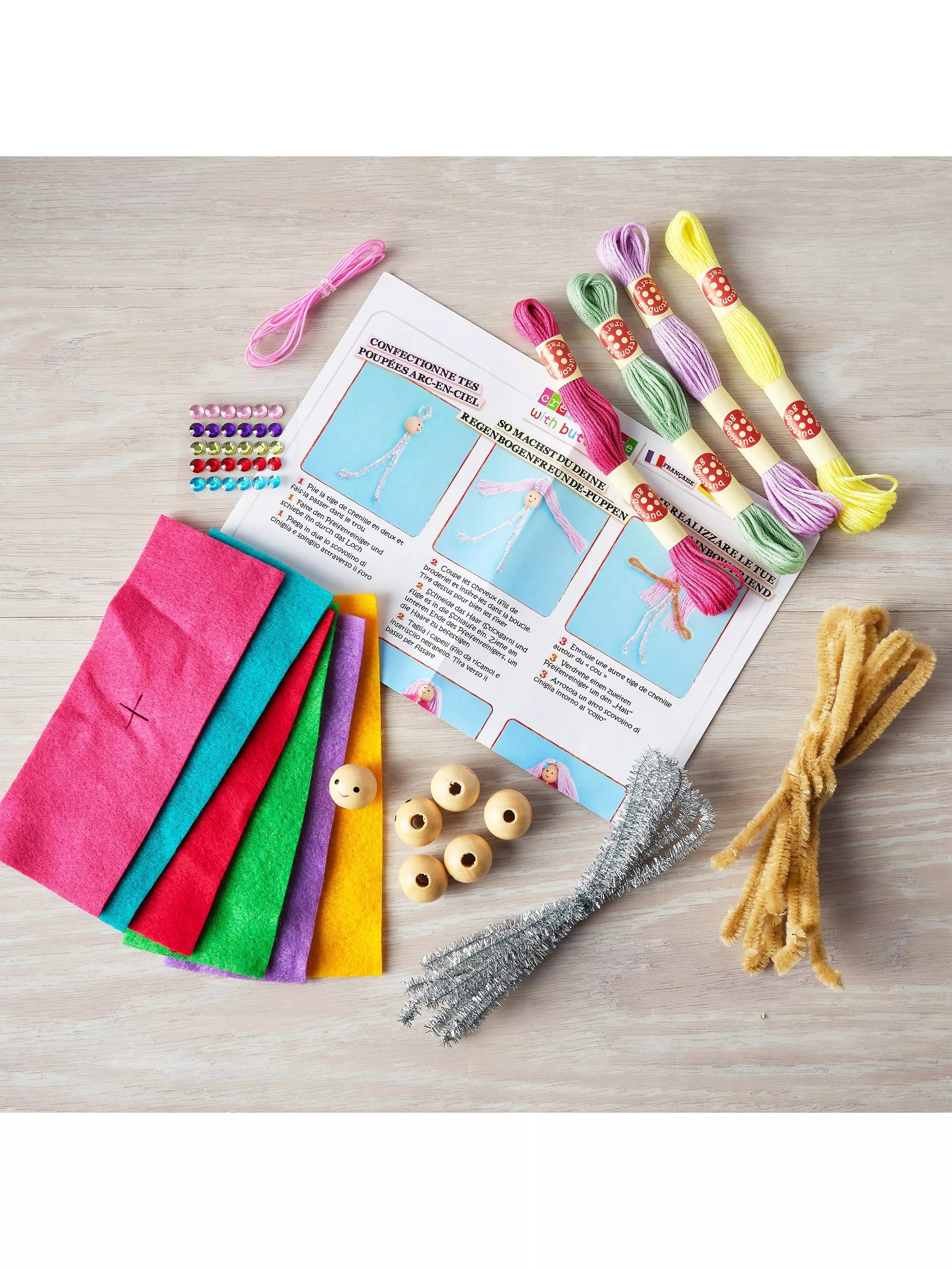 Buttonbag Rainbow Friends peg doll suitcase craft kit - British product
