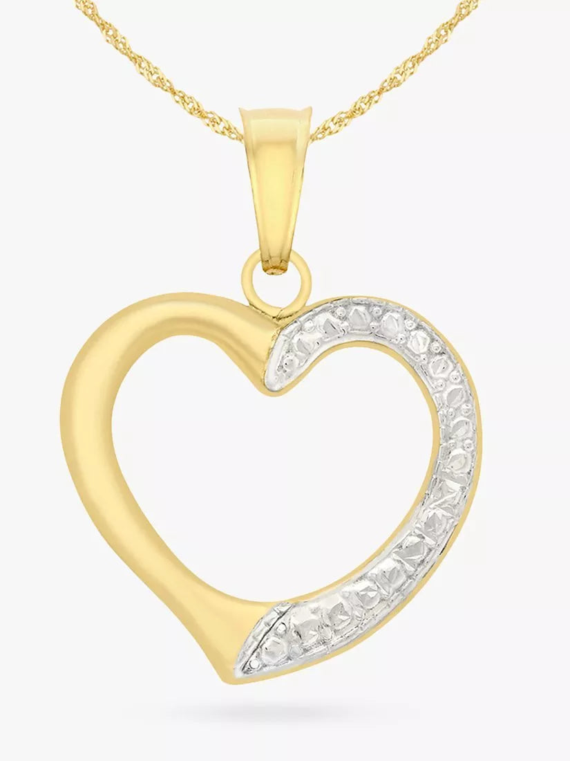 IBB 9ct gold textured heart pendant necklace with chain, UK version