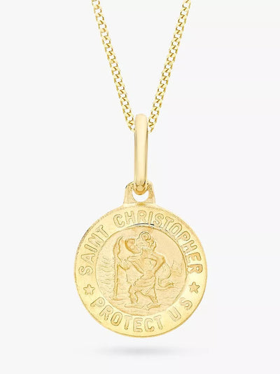 John Lewis IBB 9ct Gold St Christopher Round Pendant Necklace Gold 45cm- Buy online at McGrocer