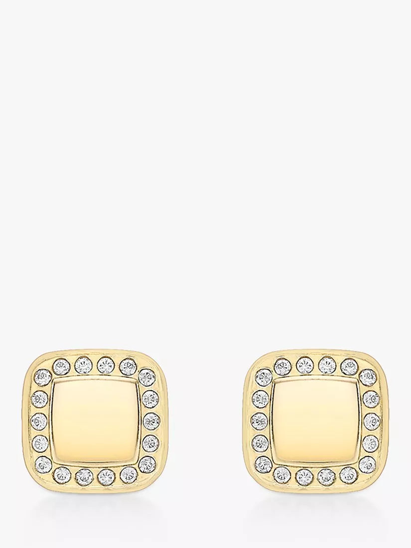 IBB 9ct gold cubic zirconia square stud earrings, UK version