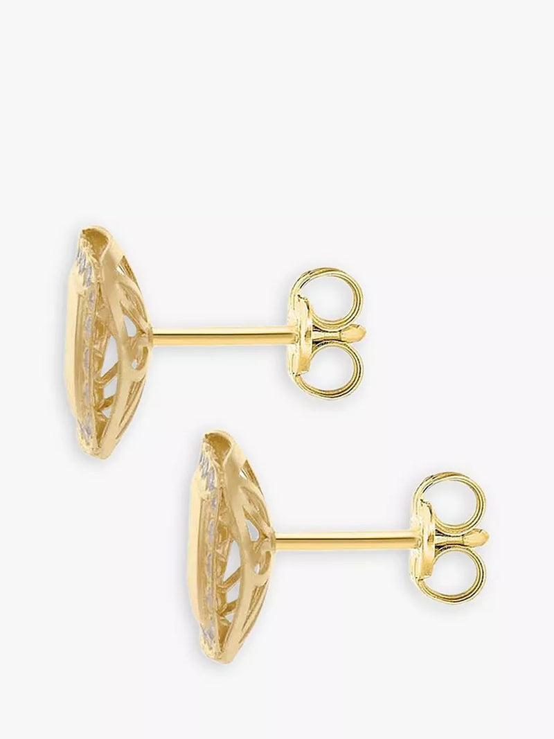 IBB 9ct gold cubic zirconia square stud earrings, UK version