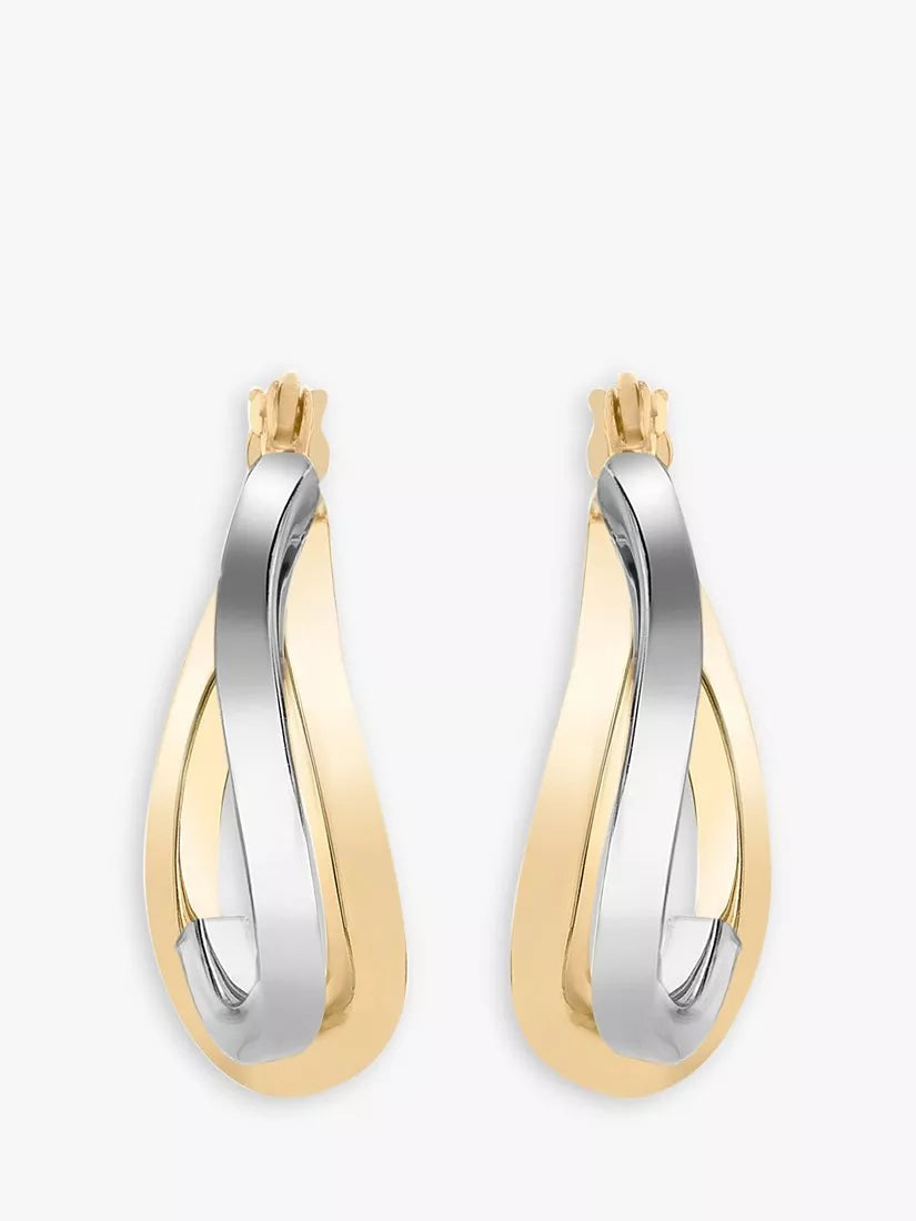 IBB 9ct yellow and white gold wave hoop earrings - British product