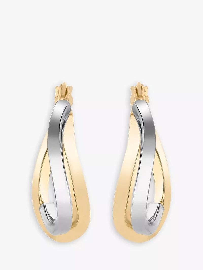 IBB 9ct yellow and white gold wave hoop earrings - British product