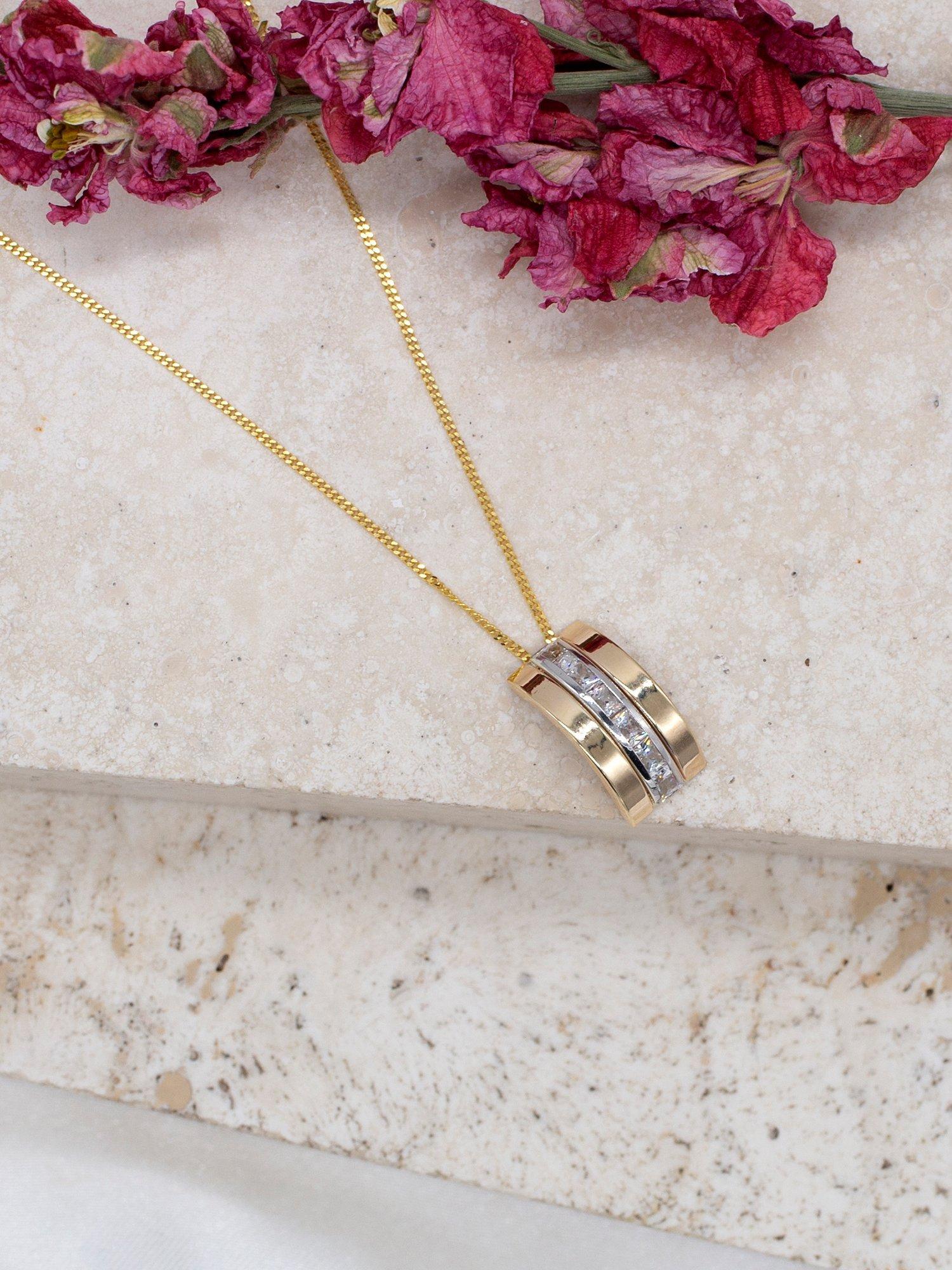 IBB 9ct gold cubic zirconia curved pendant necklace, imported from the UK