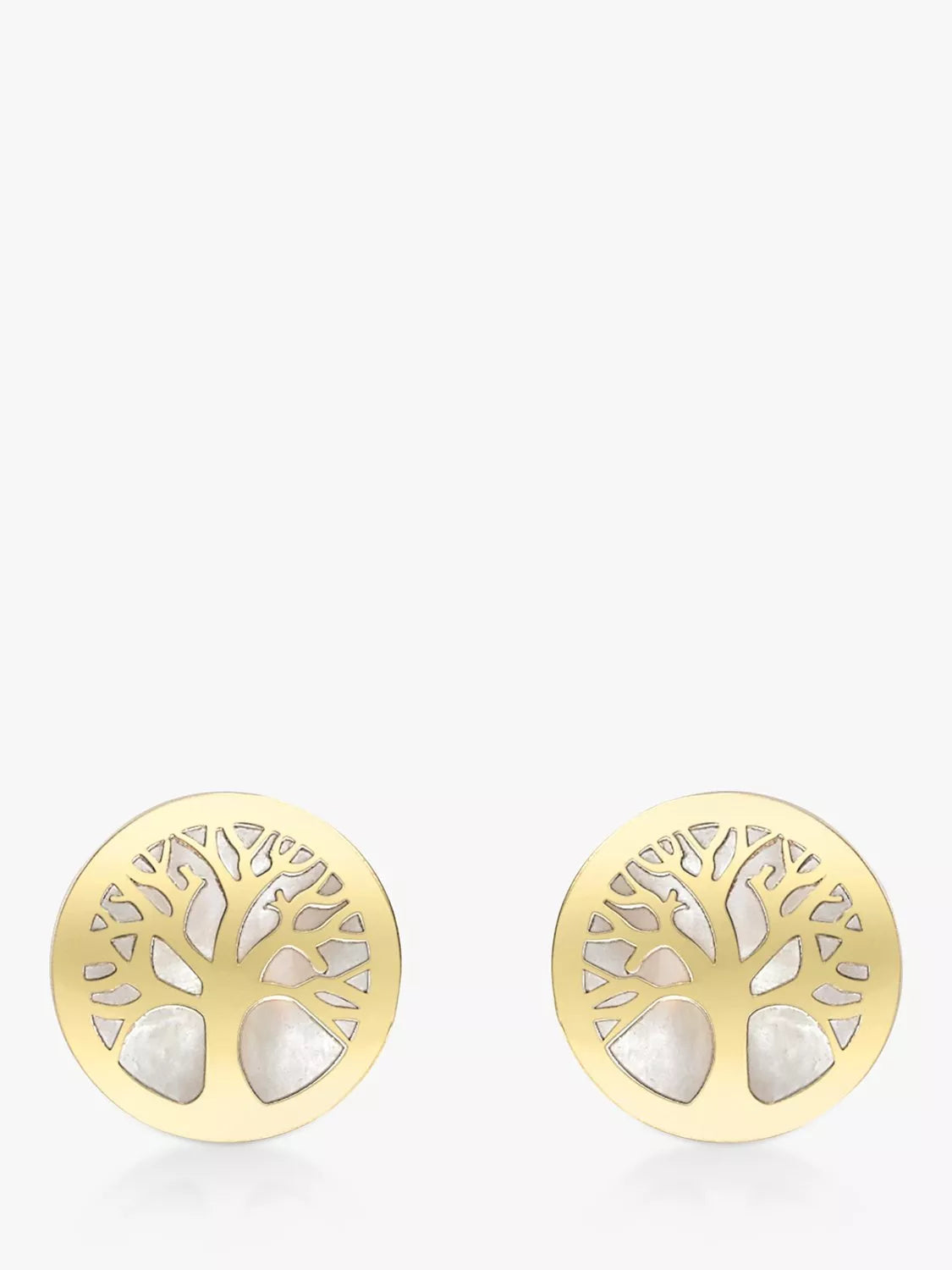 IBB 9ct gold mother of pearl tree of life stud earrings 0.8cm, UK version