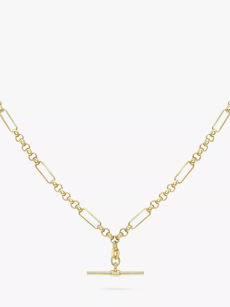 IBB 9ct Gold T-Bar Figaro Chain Necklace 45cm, UK version