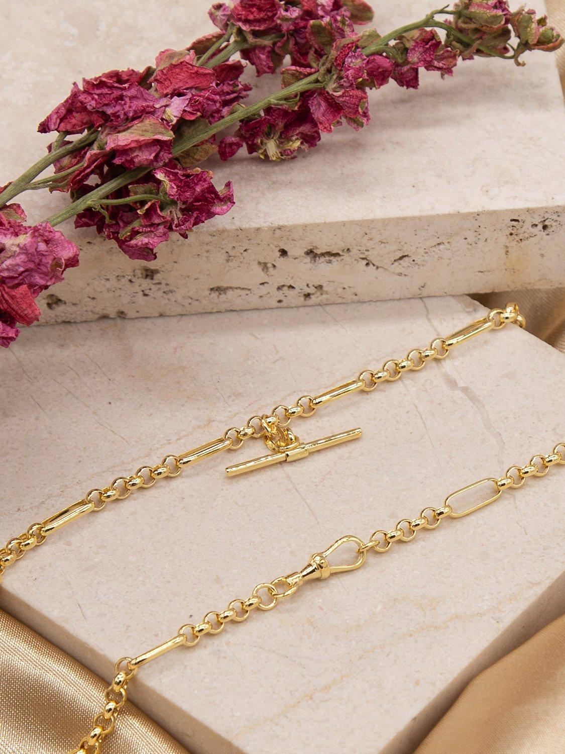 IBB 9ct Gold T-Bar Figaro Chain Necklace 45cm, UK version