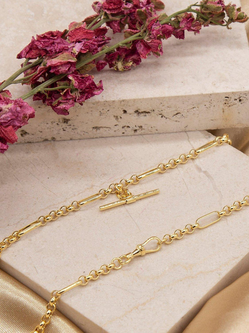 IBB 9ct Gold T-Bar Figaro Chain Necklace 45cm, UK version