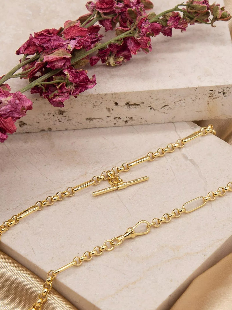 IBB 9ct Gold T-Bar Figaro Chain Necklace 45cm, UK version