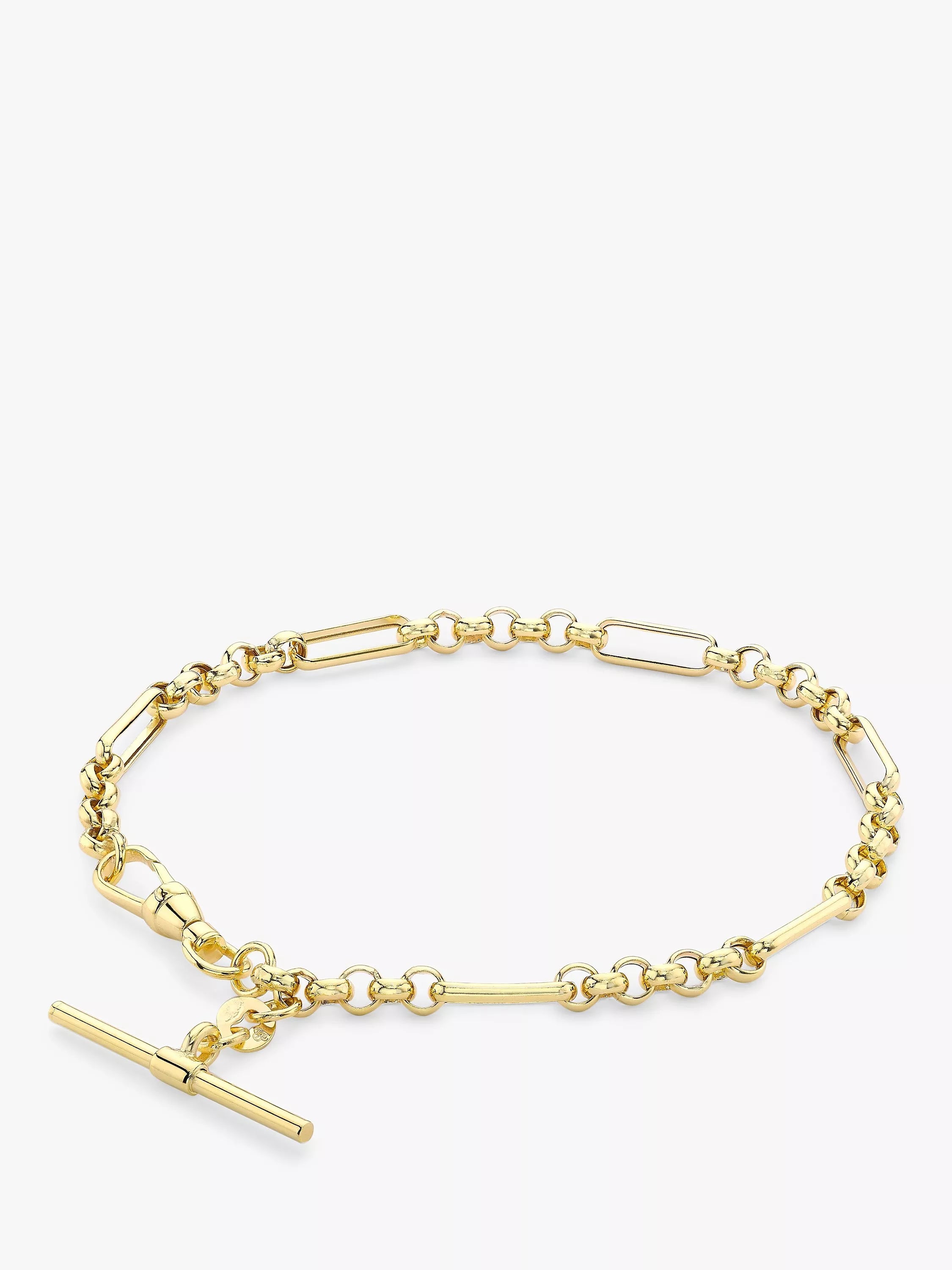 IBB 9ct gold T-Bar Figaro chain bracelet 19cm - British product
