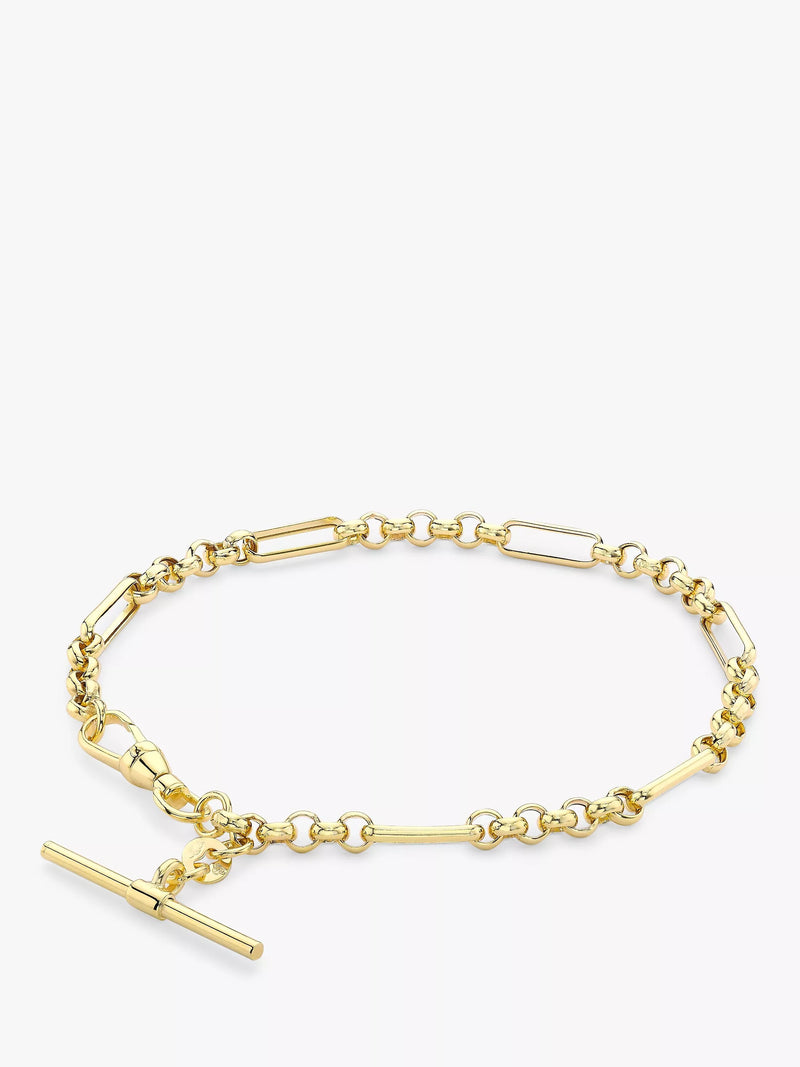 IBB 9ct gold T-Bar Figaro chain bracelet 19cm - British product