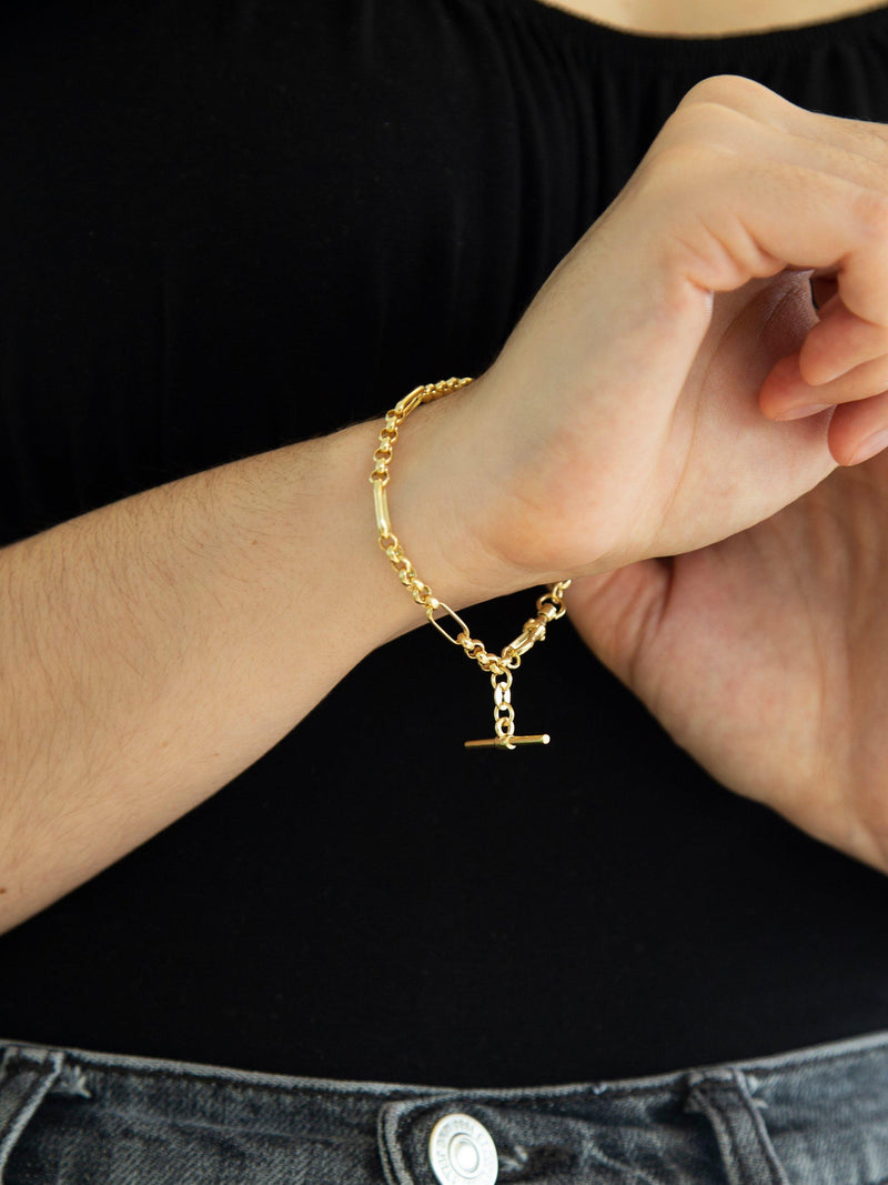 IBB 9ct gold T-Bar Figaro chain bracelet 19cm - British product