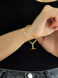 IBB 9ct gold T-Bar Figaro chain bracelet 19cm - British product