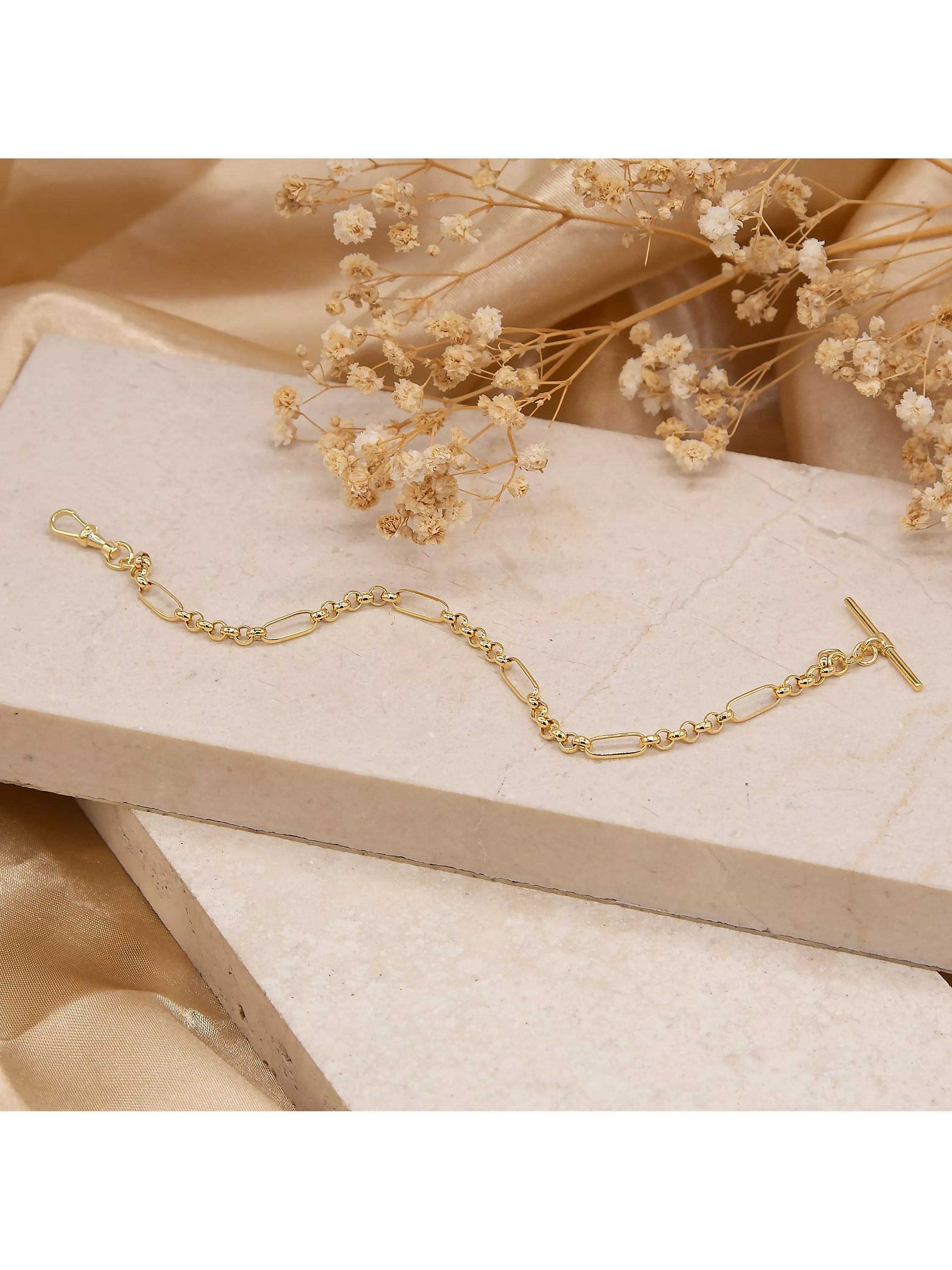IBB 9ct gold T-Bar Figaro chain bracelet 19cm - British product