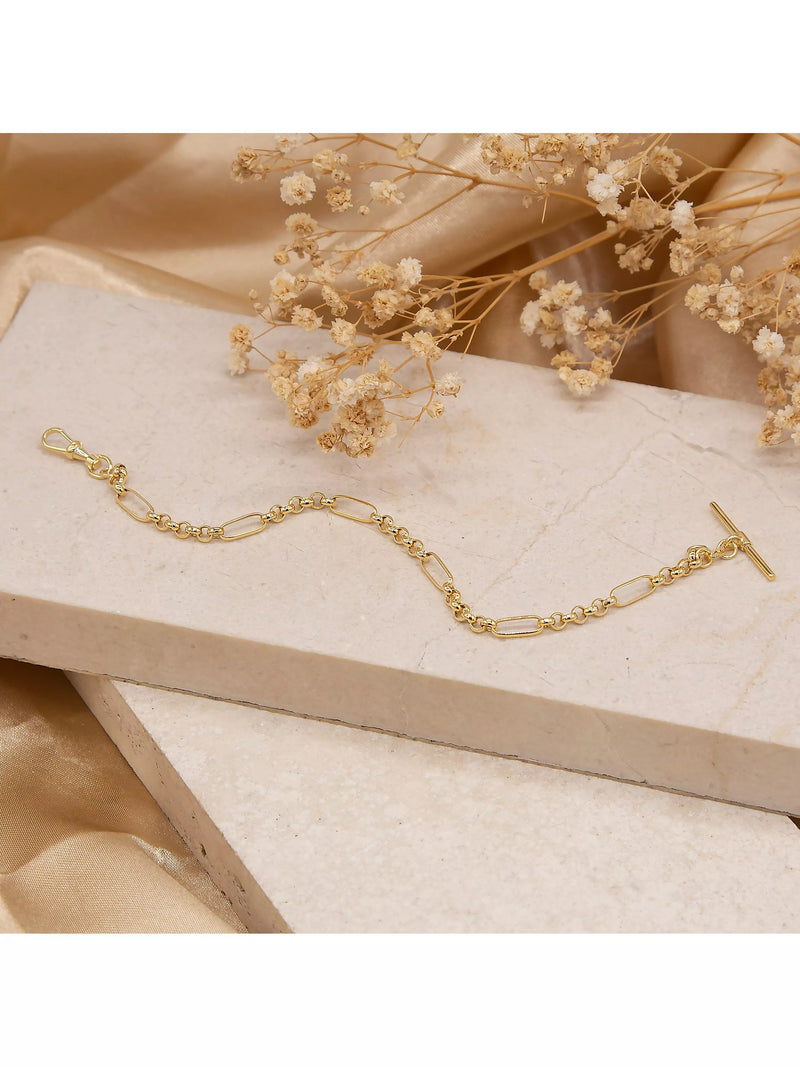 IBB 9ct gold T-Bar Figaro chain bracelet 19cm - British product