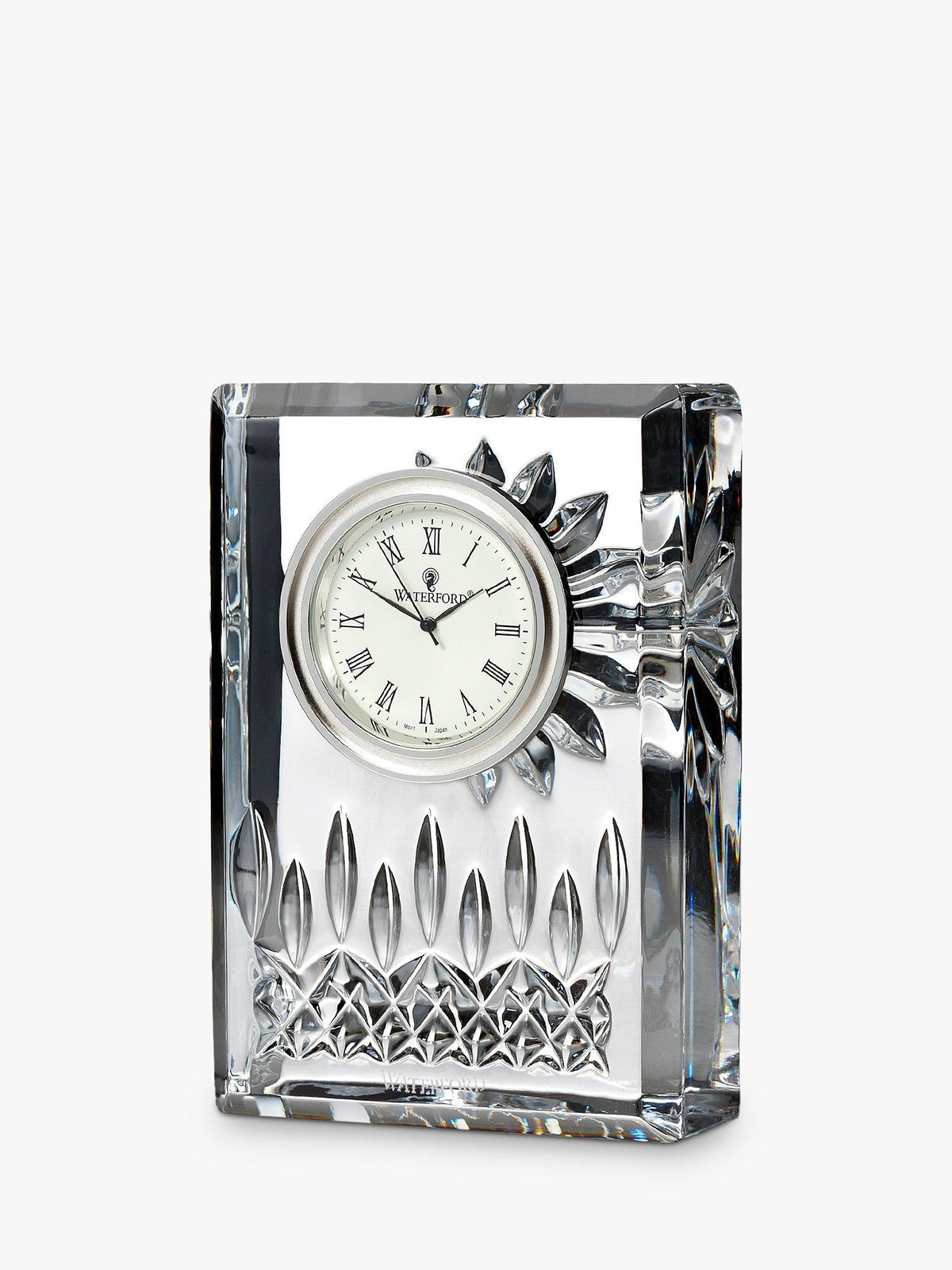 Small Cut Glass Mantel Clock with Crystal Lismore Pattern and Roman Numerals