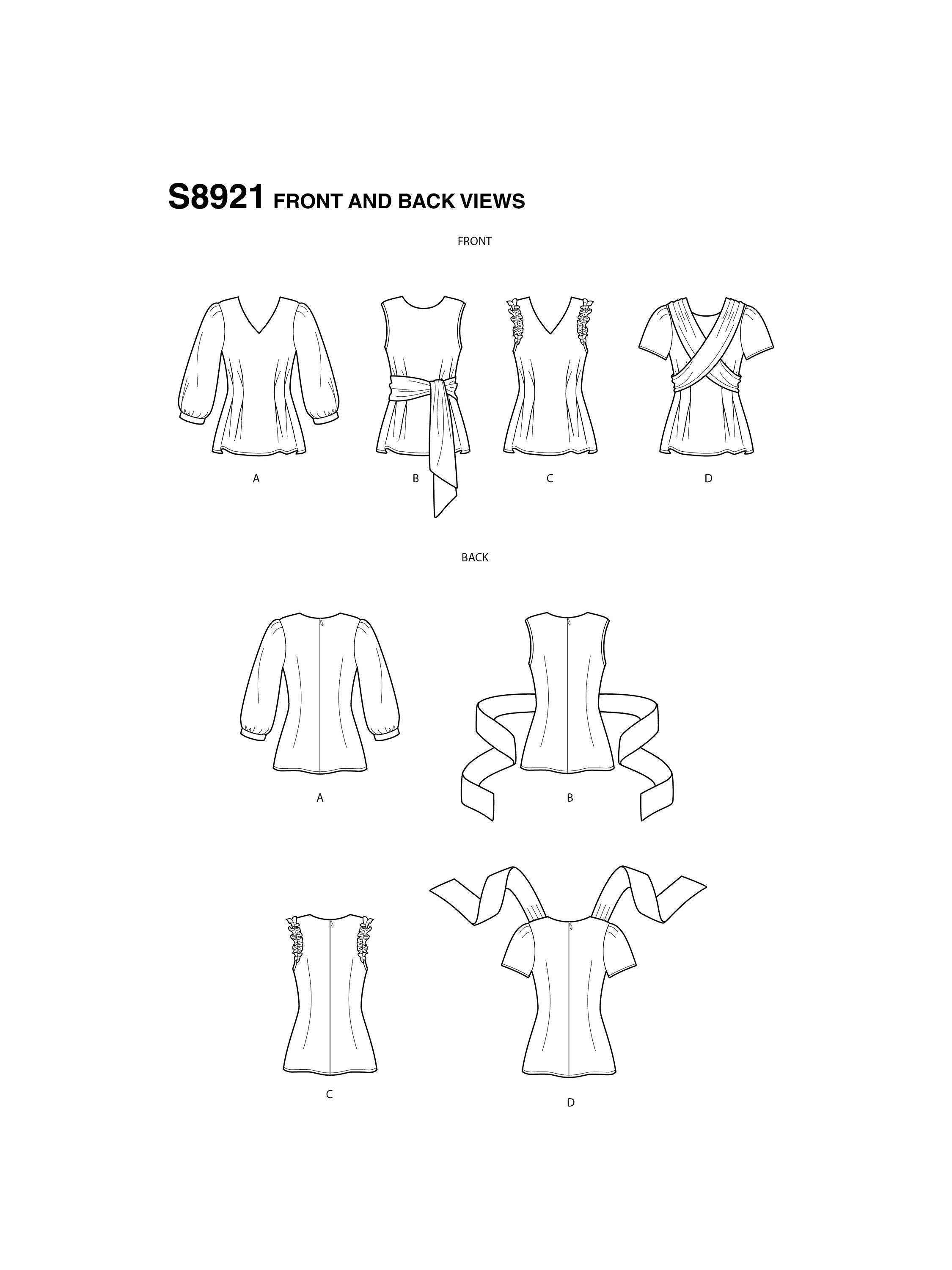 Simplicity sewing pattern women's darted top 8921, UK version