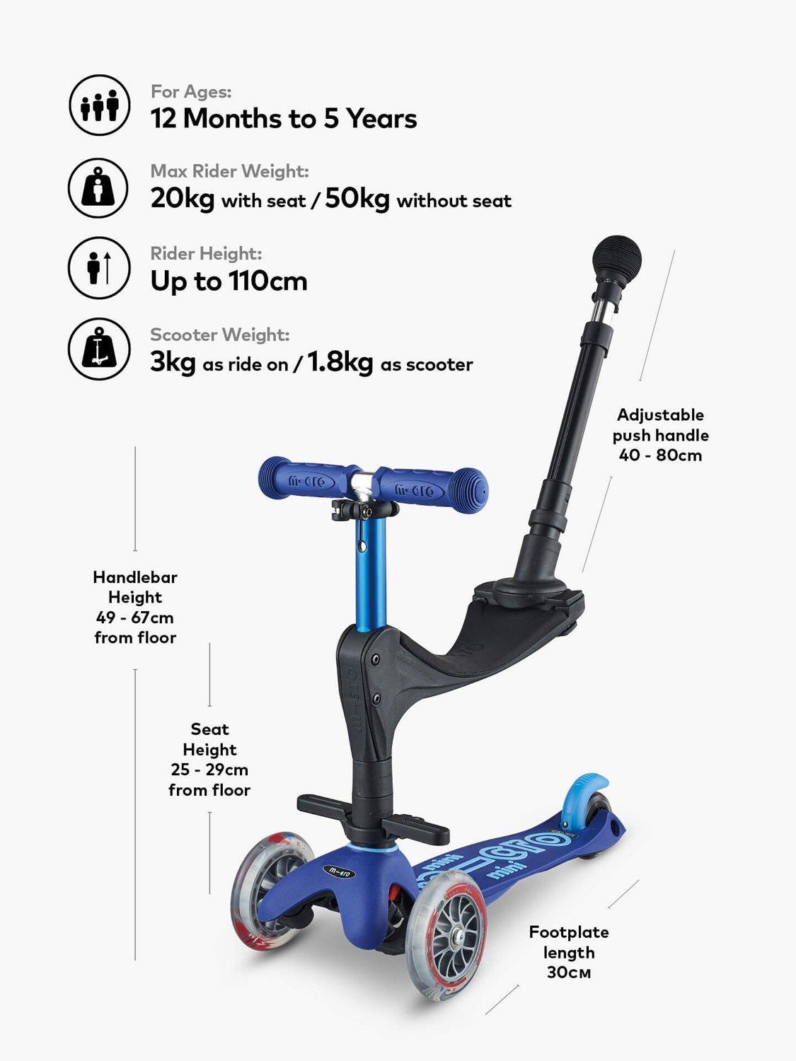 Micro Scooters Mini 3-in-1 Deluxe ride on scooter (British brand)