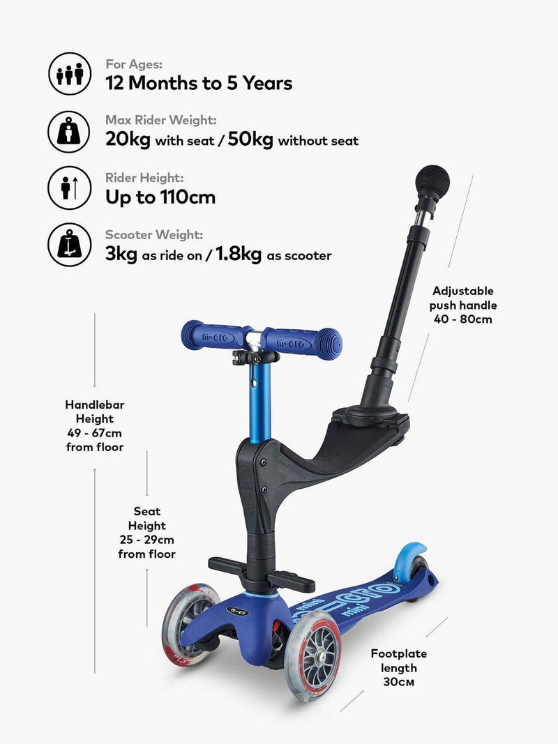 Micro Scooters Mini 3-in-1 Deluxe ride on scooter (British brand)