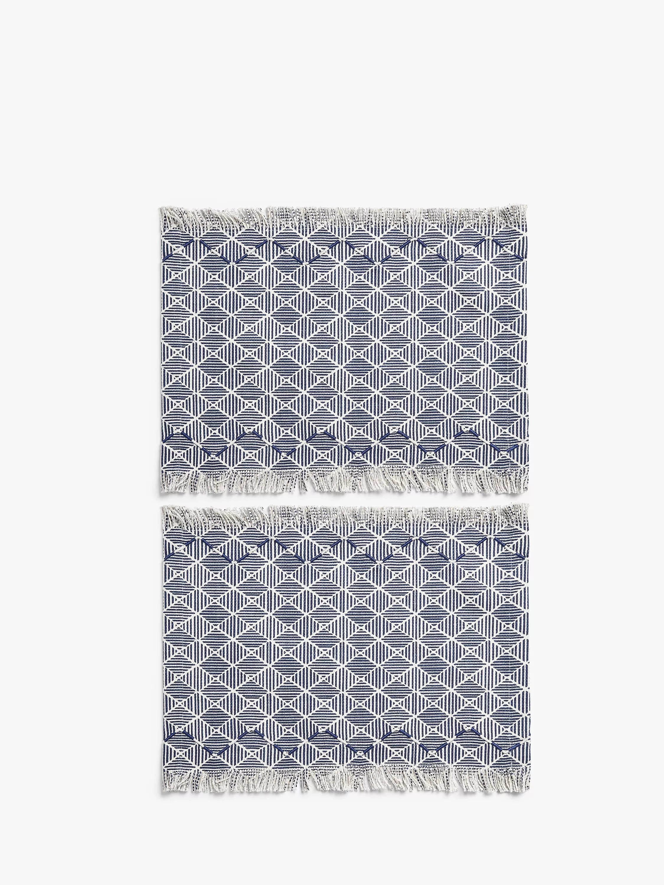 John Lewis geometric embroidered cotton placemats navy set of 2, UK version