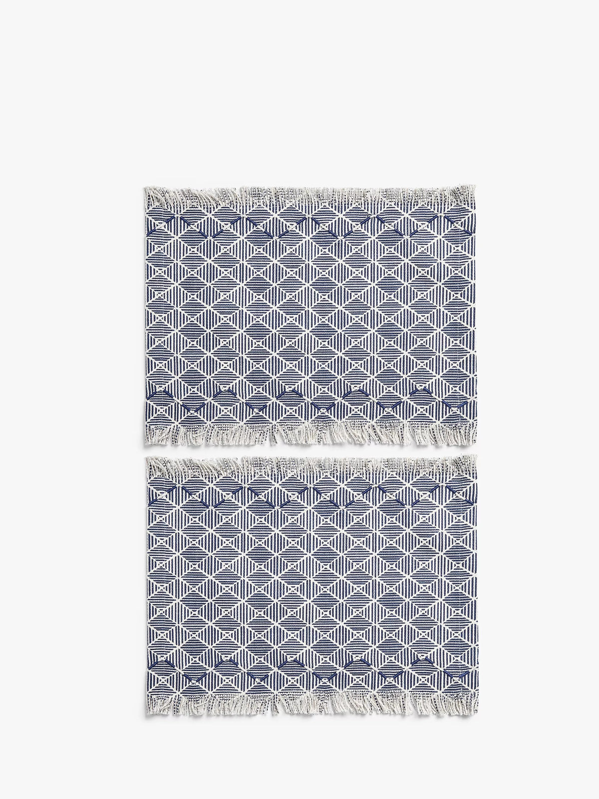 John Lewis geometric embroidered cotton placemats navy set of 2, UK version