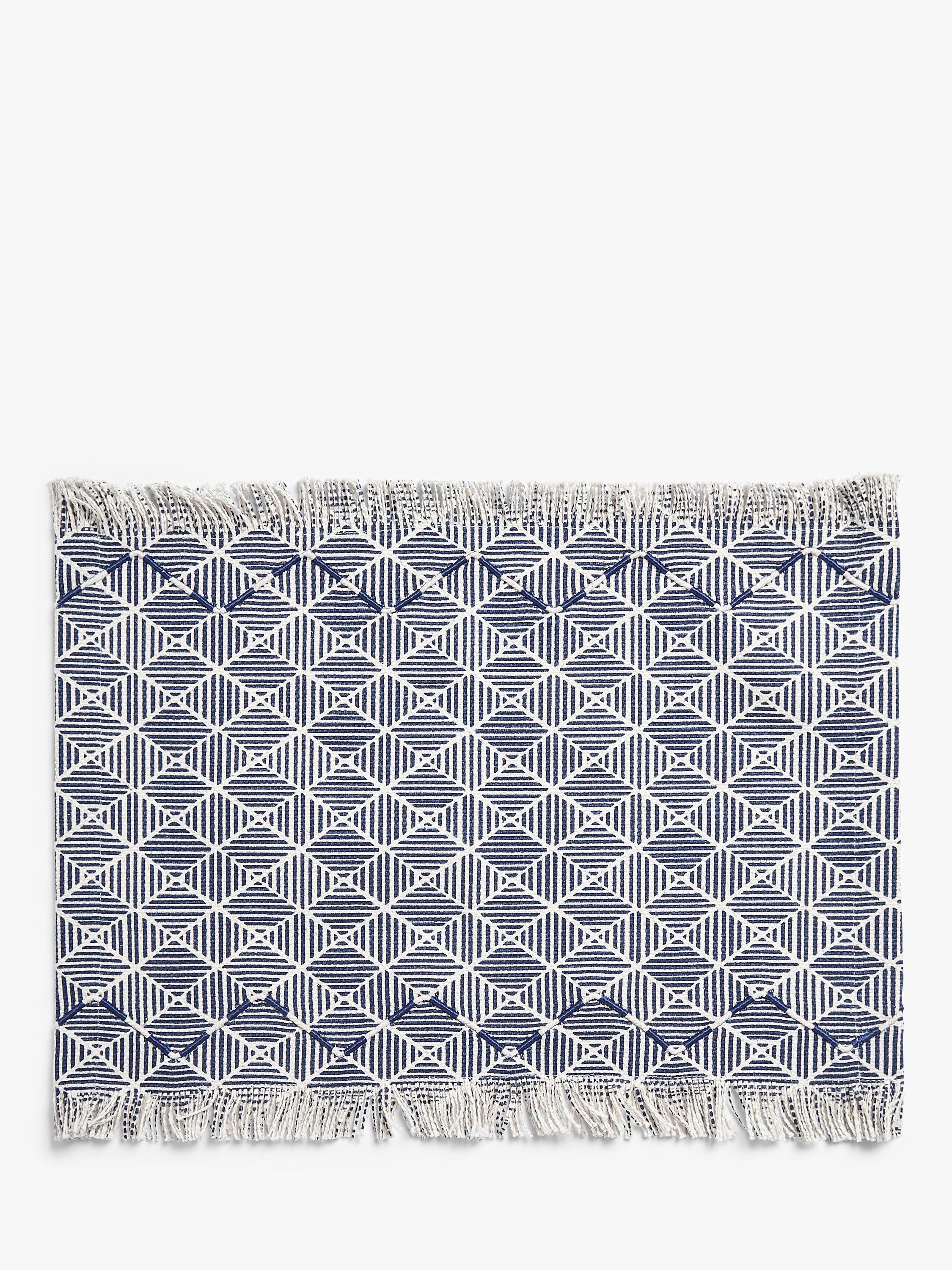 John Lewis geometric embroidered cotton placemats navy set of 2, UK version