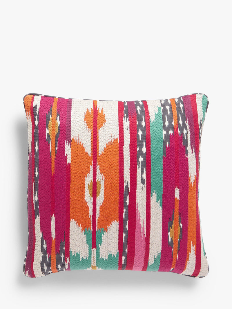 John Lewis multi-coloured Ikat cushion with hand screen printed grey and white design, UK version