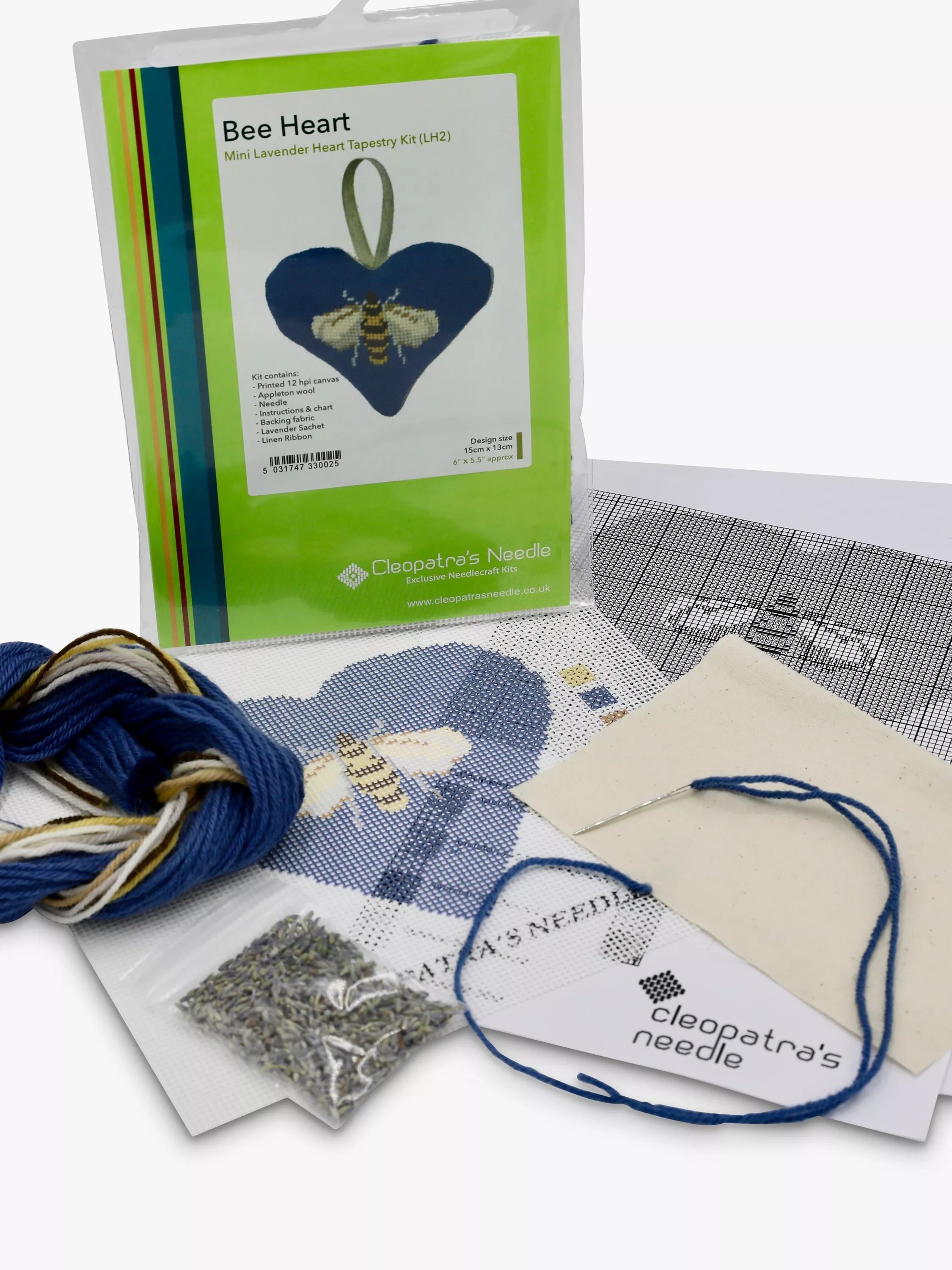 Cleopatra's Needle tapestry kit lavender bee heart 13x15cm, imported from the UK