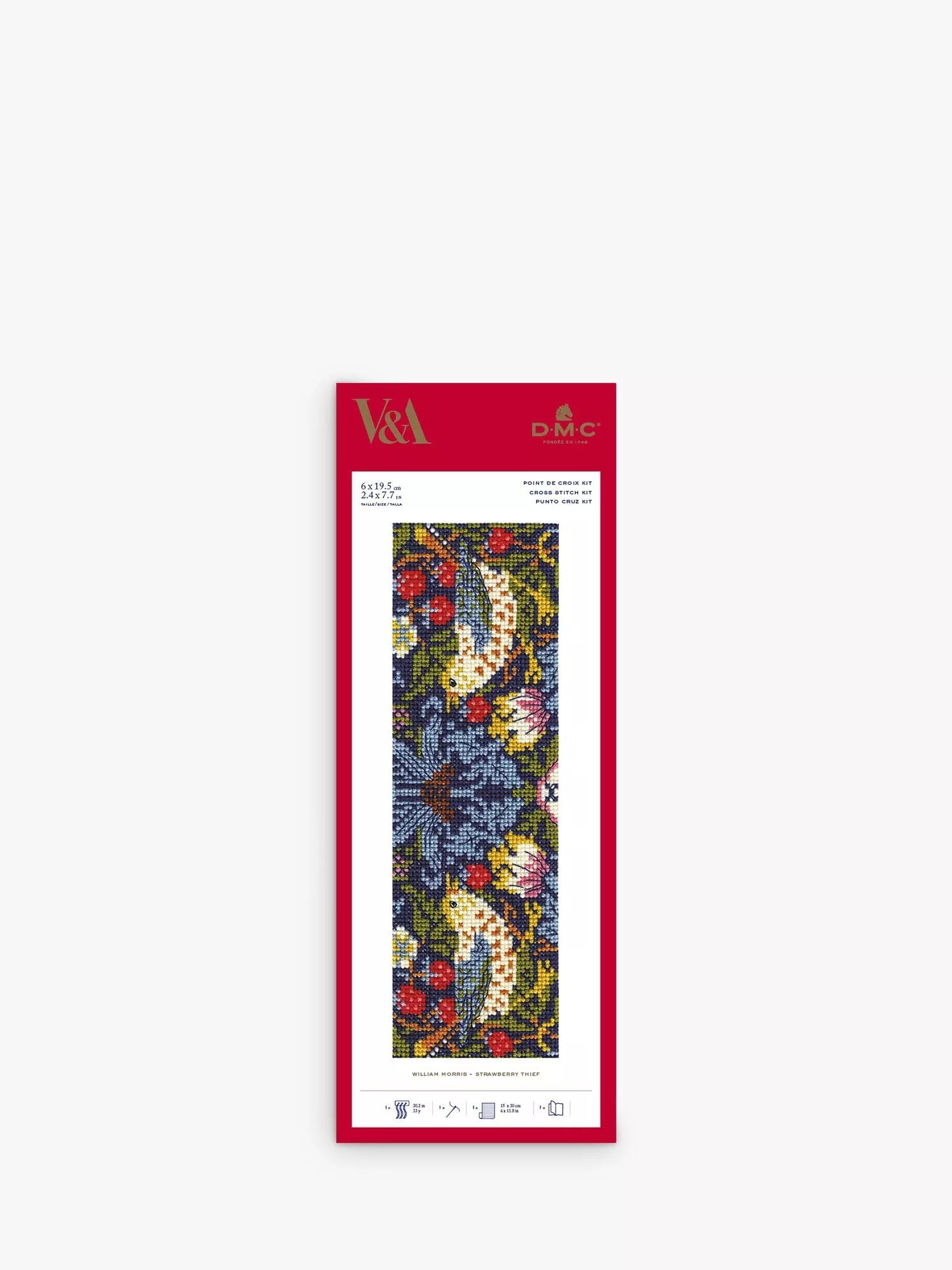 DMC Strawberry Thief bookmark cross stitch kit - British product