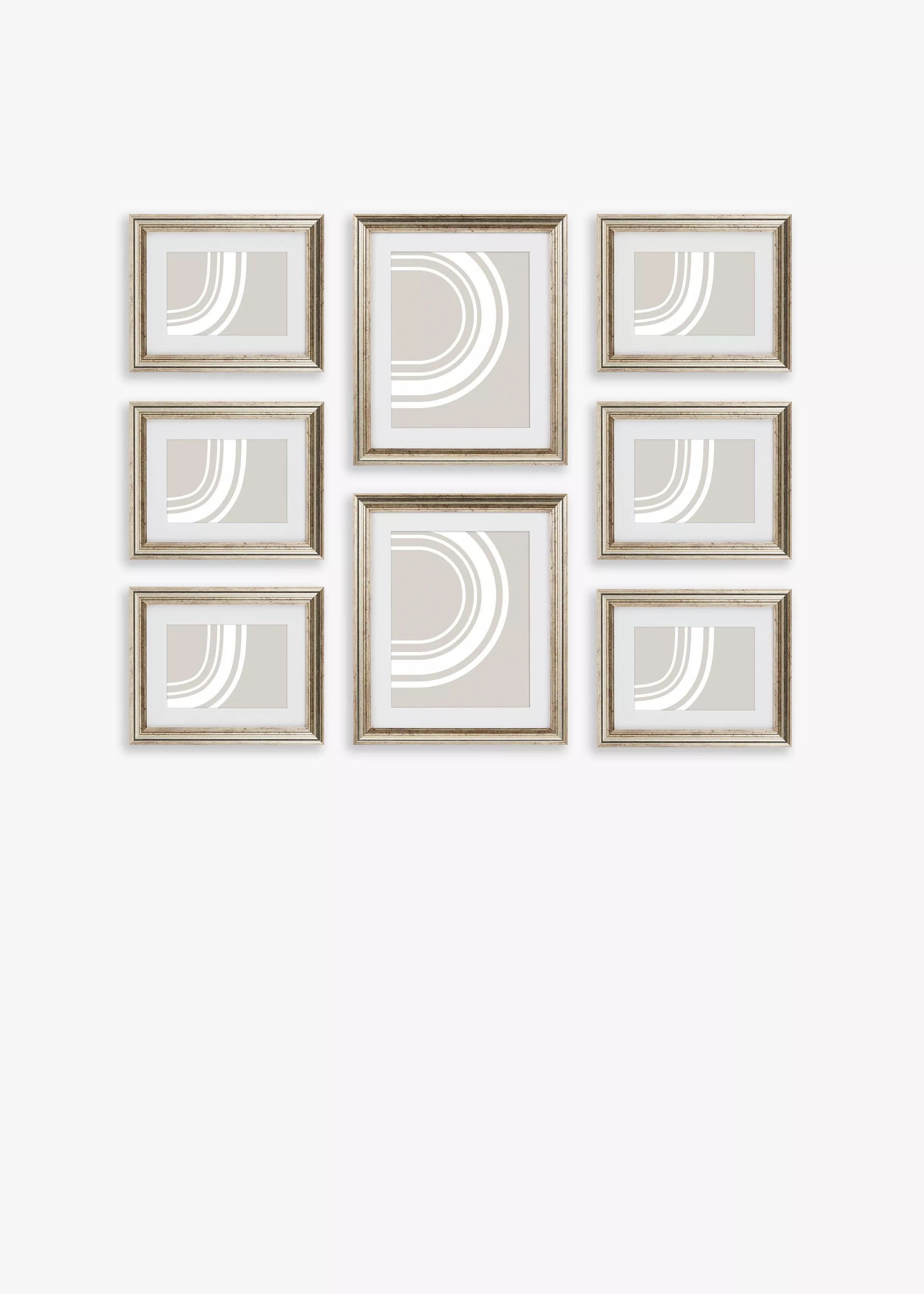 John Lewis gallery set multi-aperture photo frames champagne 8 photo, UK version