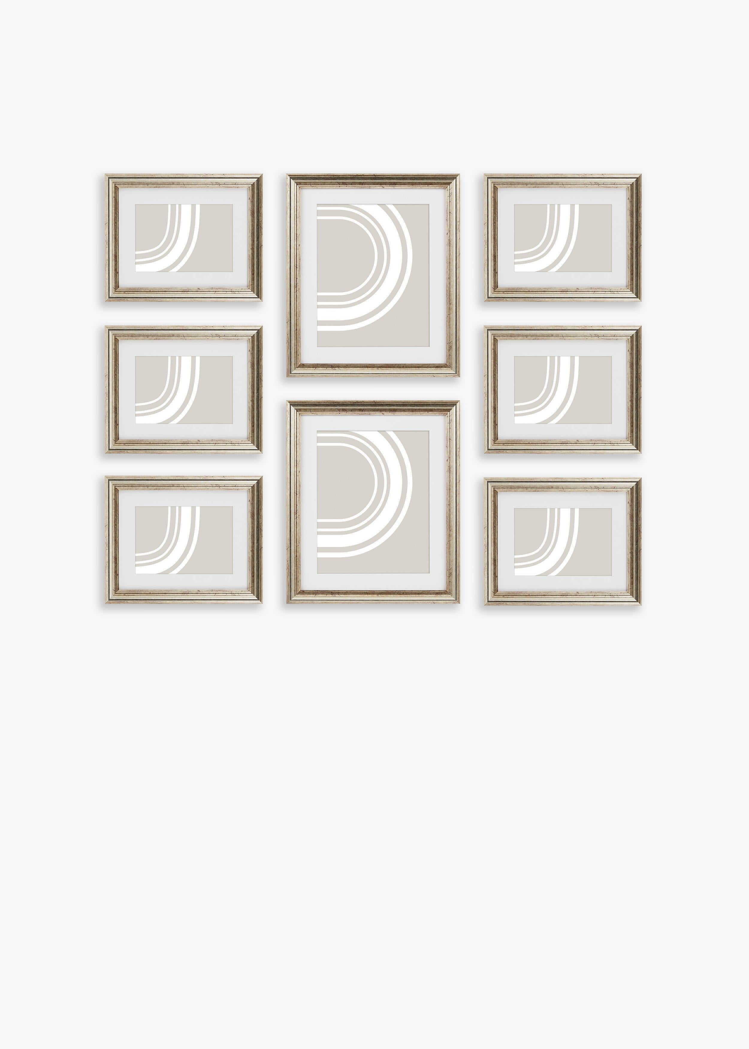 John Lewis gallery set multi-aperture photo frames champagne 8 photo, UK version
