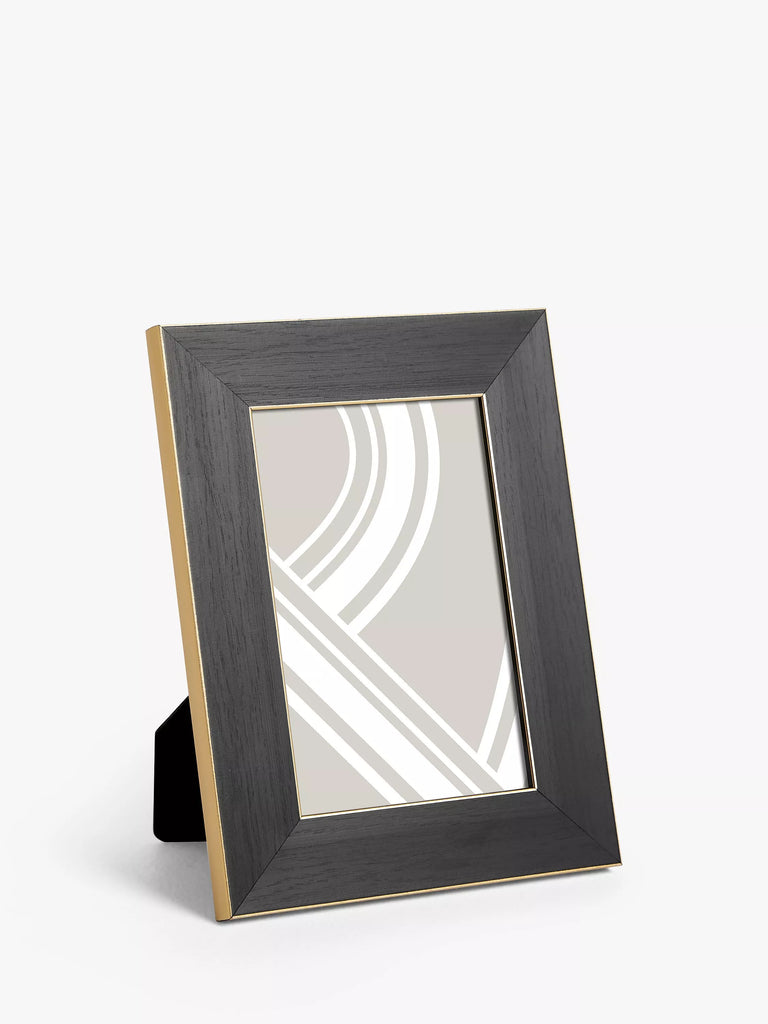 John Lewis Flat Wood-Effect Photo Frame, Black/Gold