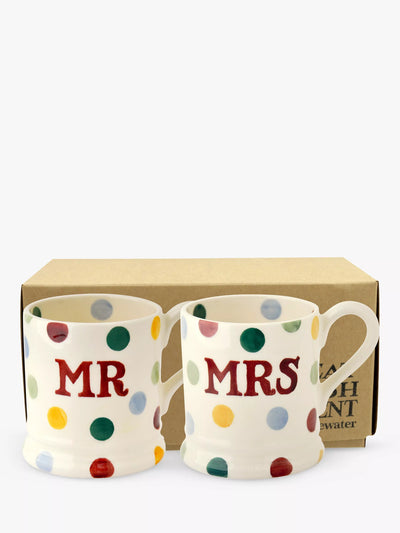 John Lewis Polka Dot Mr & Mrs Earthenware Mugs Set of 2 300ml- Buy online at McGrocer
