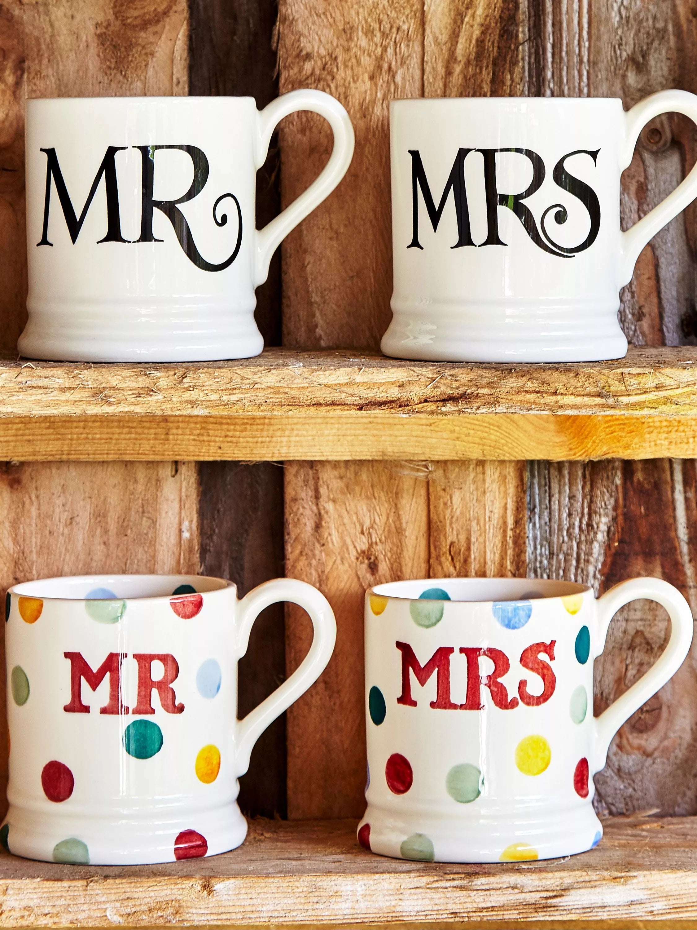 Emma Bridgewater polka dot Mr & Mrs mugs set of 2 300ml - British product