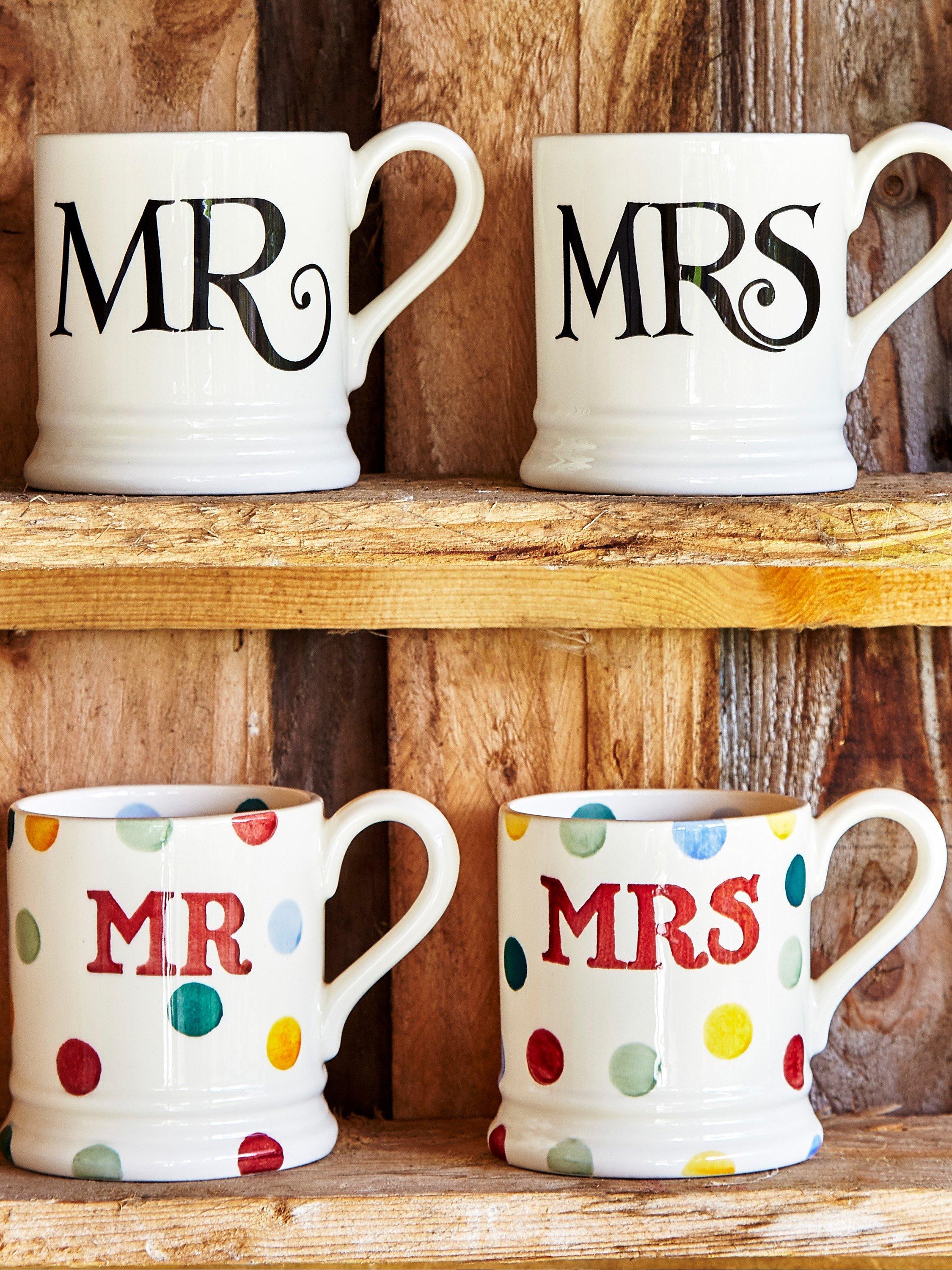 Emma Bridgewater polka dot Mr & Mrs mugs set of 2 300ml - British product