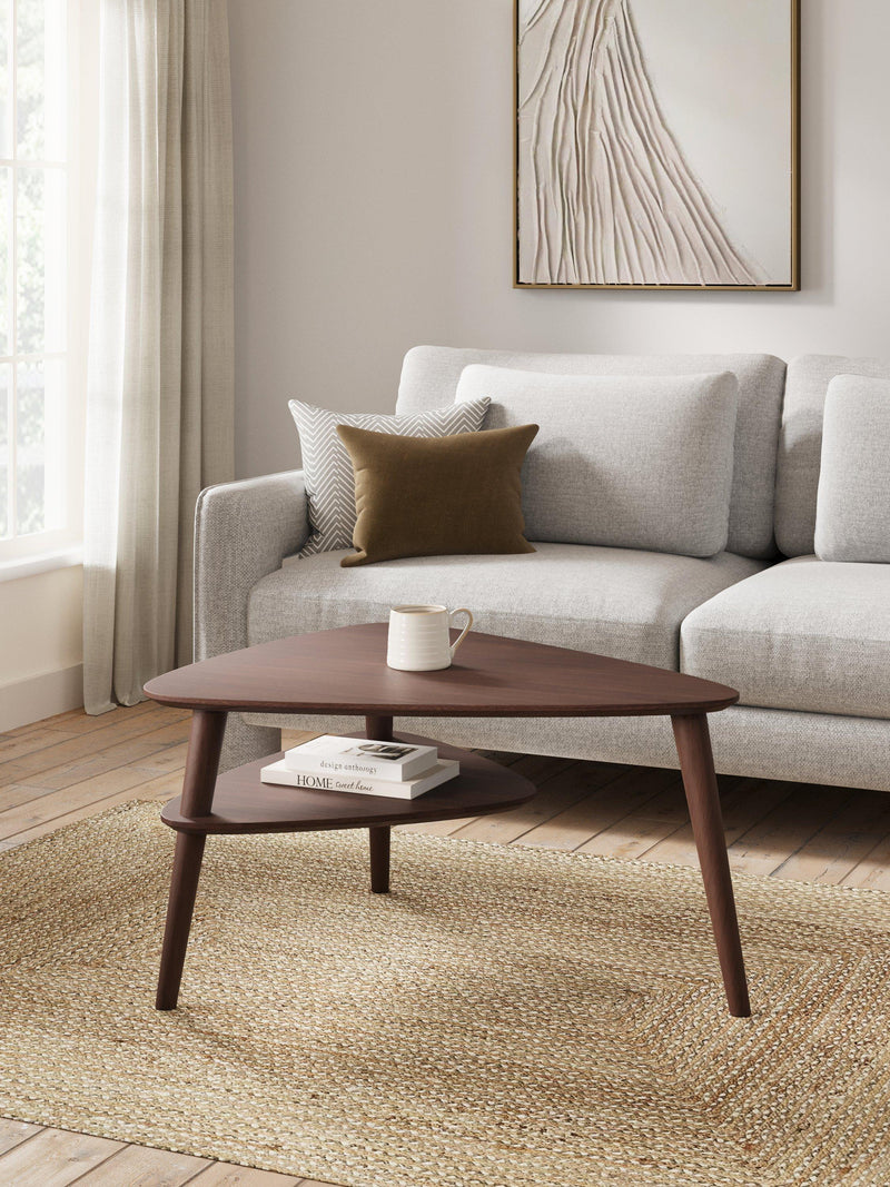 John Lewis Grayson coffee table with oak veneer and floating shelf, imported from the UK