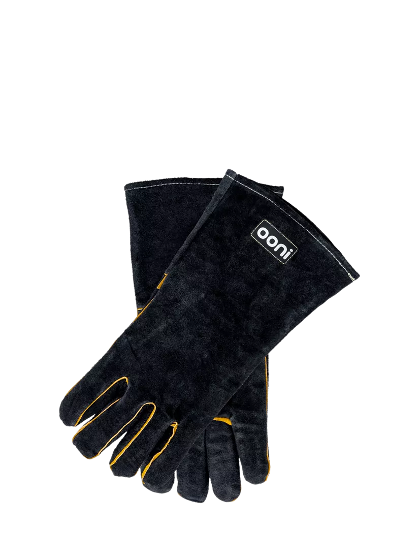 Ooni heat-resistant leather pizza oven and BBQ gloves, black, imported from the UK