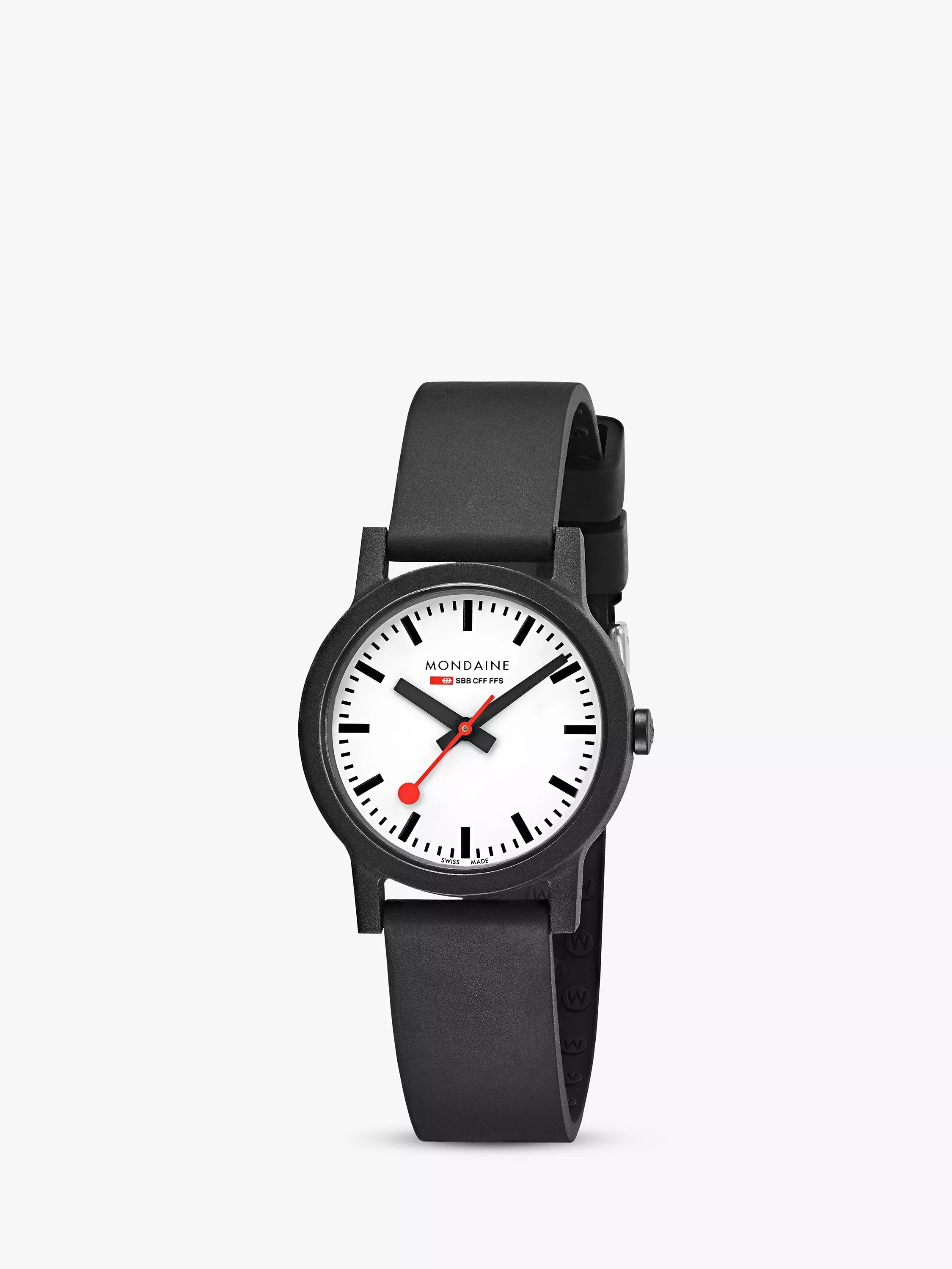Mondaine Essence 32mm black rubber watch, imported from the UK