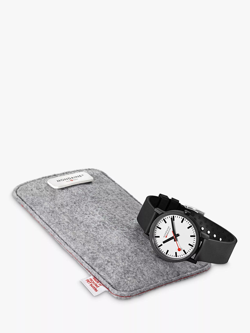 Mondaine Essence 32mm black rubber watch, imported from the UK