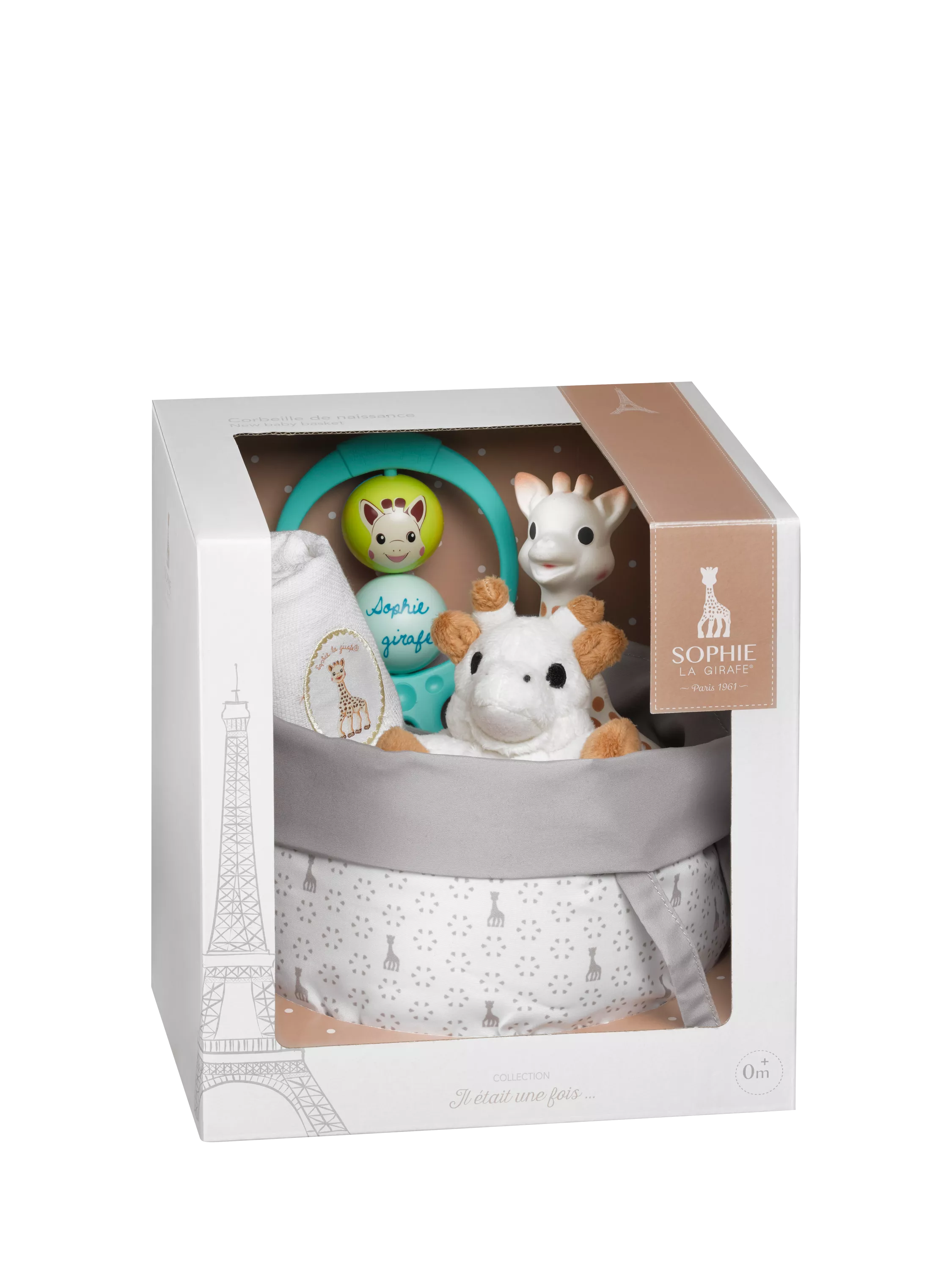 Sophie la girafe Birth Basket Gift Set, imported from the UK