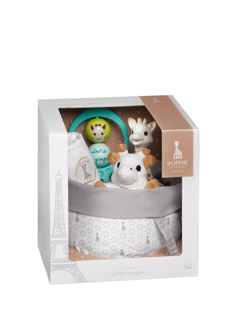 Sophie la girafe Birth Basket Gift Set, imported from the UK