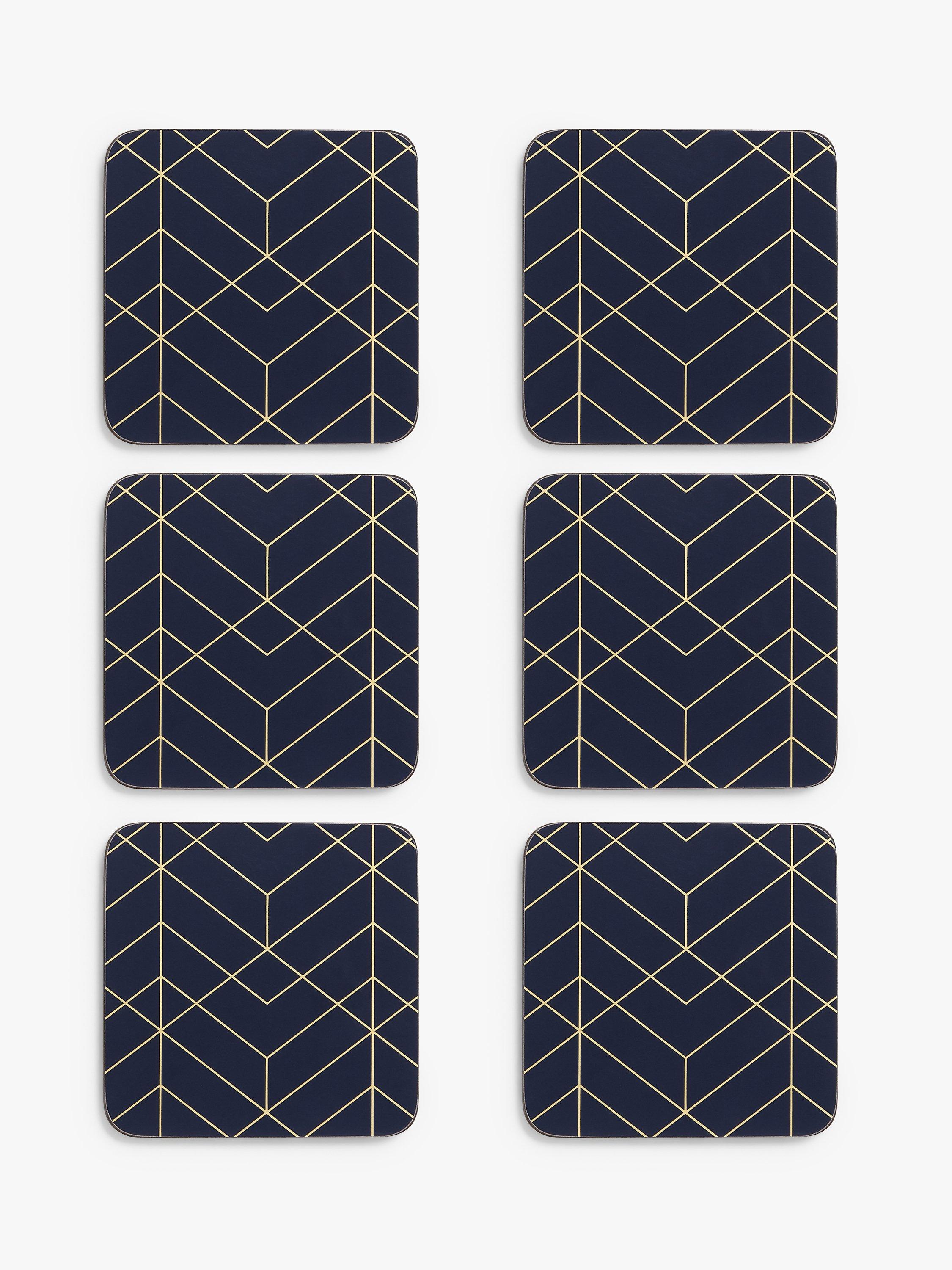 John Lewis navy gold coasters Deco set of 6 (British brand)