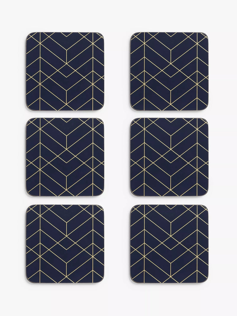 John Lewis navy gold coasters Deco set of 6 (British brand)