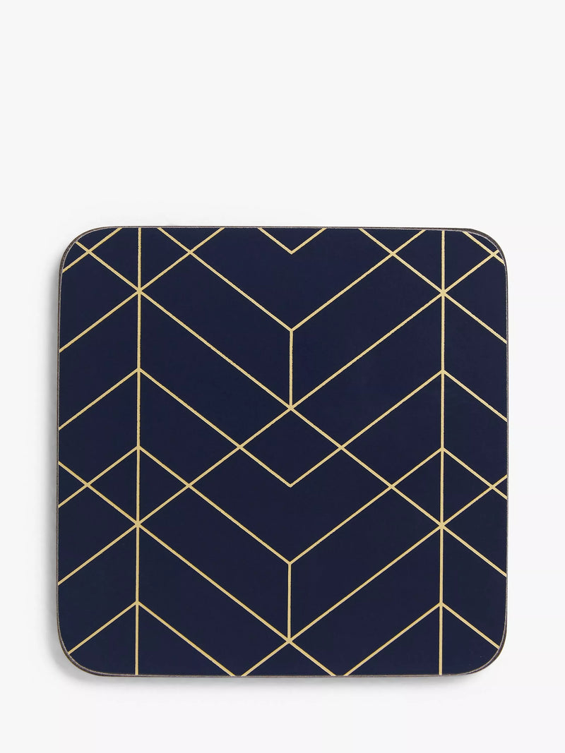 John Lewis navy gold coasters Deco set of 6 (British brand)