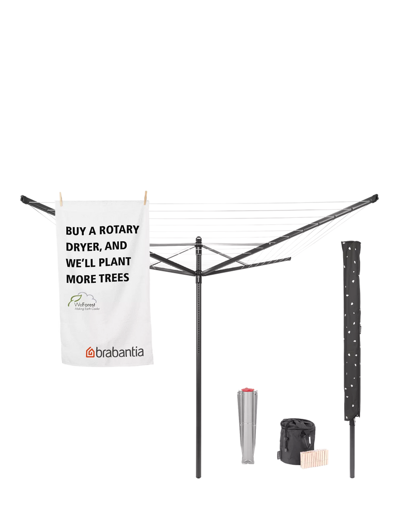 Brabantia Lift-O-Matic Rotary Clothes Airer with Ground Spike, Cover, Peg Bag and Pegs, 50m
