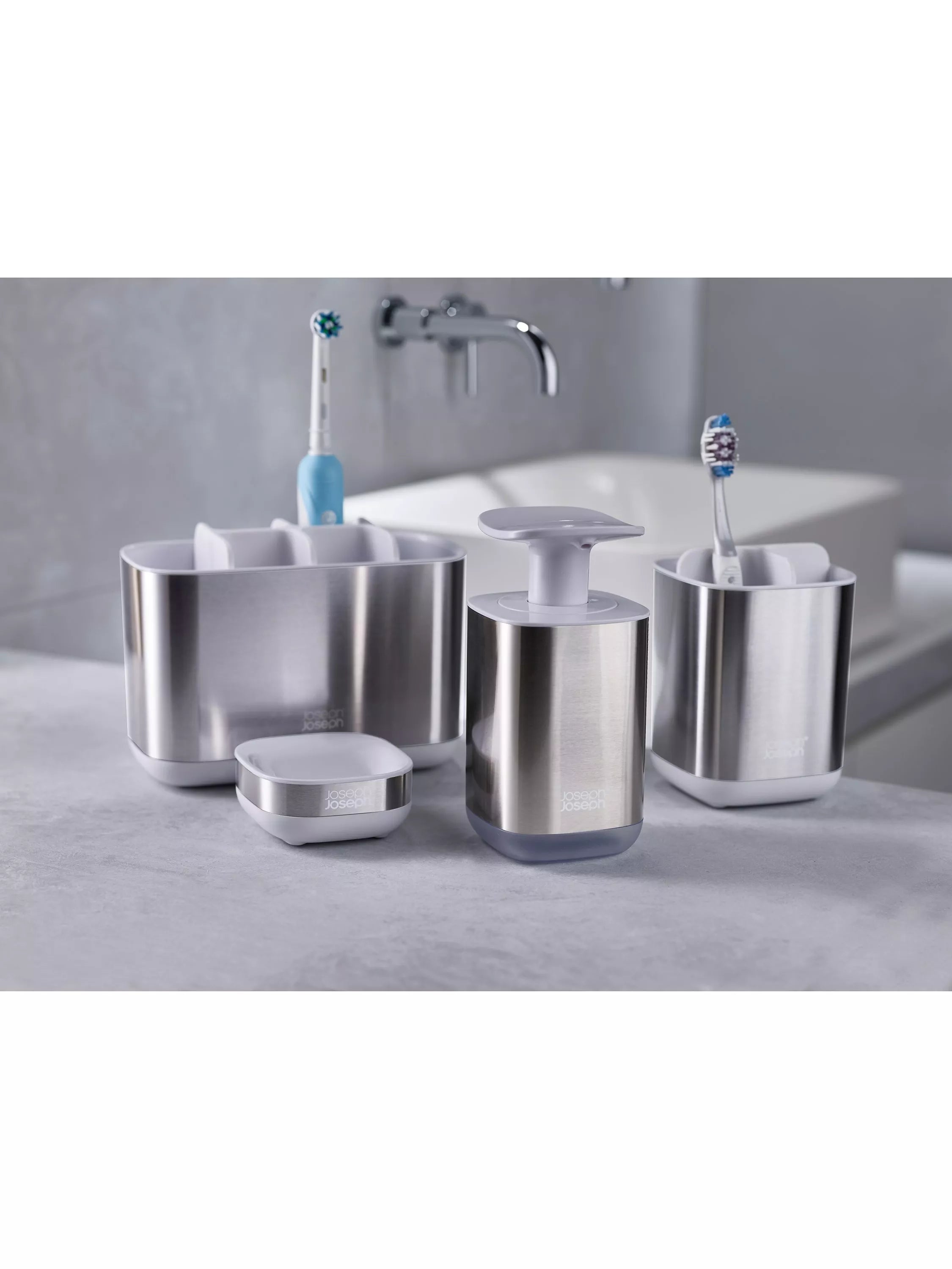Joseph Joseph stainless steel toothbrush holder with ventilation holes, UK version